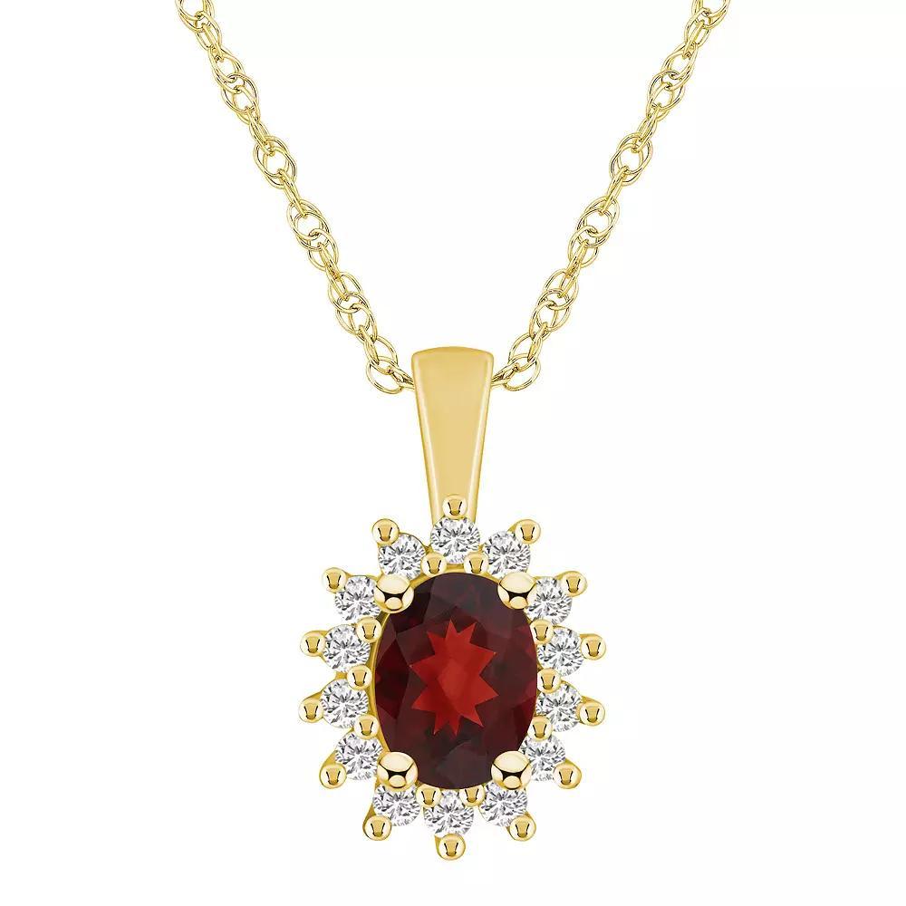 Alyson Layne 14k Gold Oval Garnet & 1/3 Carat T.W. Diamond Halo Pendant Necklace, Women's, Size: 18" Product Image