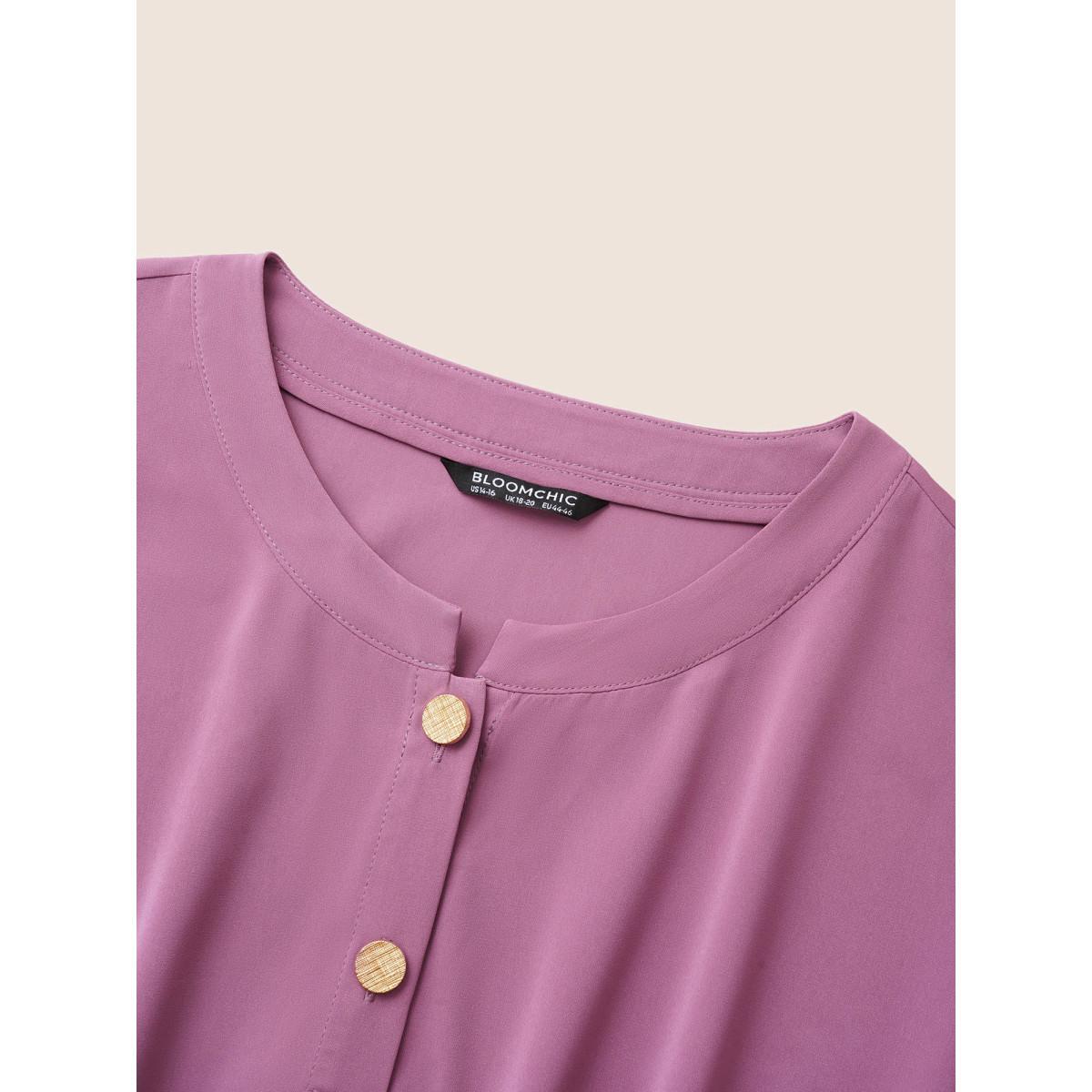 Plus Size Notched Button Through Elastic Waist Belted Dress Mauve Women At the Office Non Notched collar Elbow-length sleeve Curvy Midi Dress BloomChic 14-16/1X Product Image