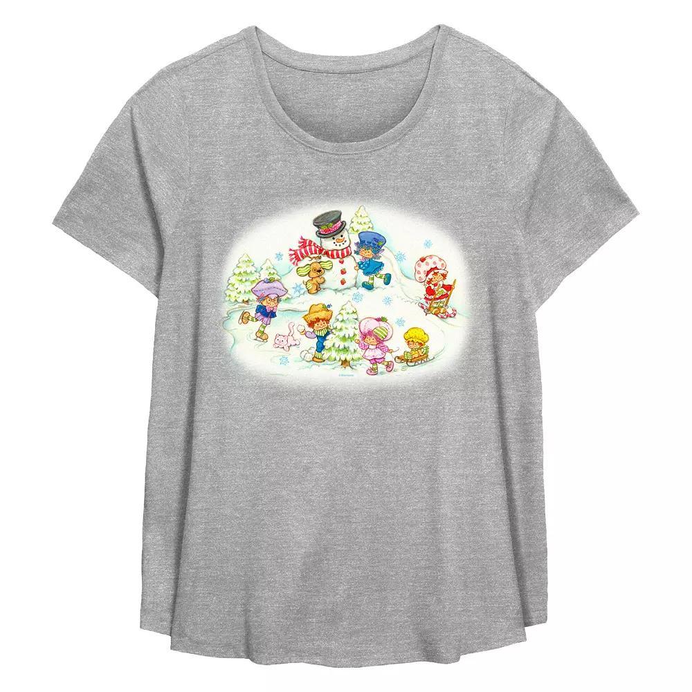 Plus Size Strawberry Shortcake Winter Fun Flowy Graphic Tee, Women's, Size: 5XL, Grey Gray Product Image