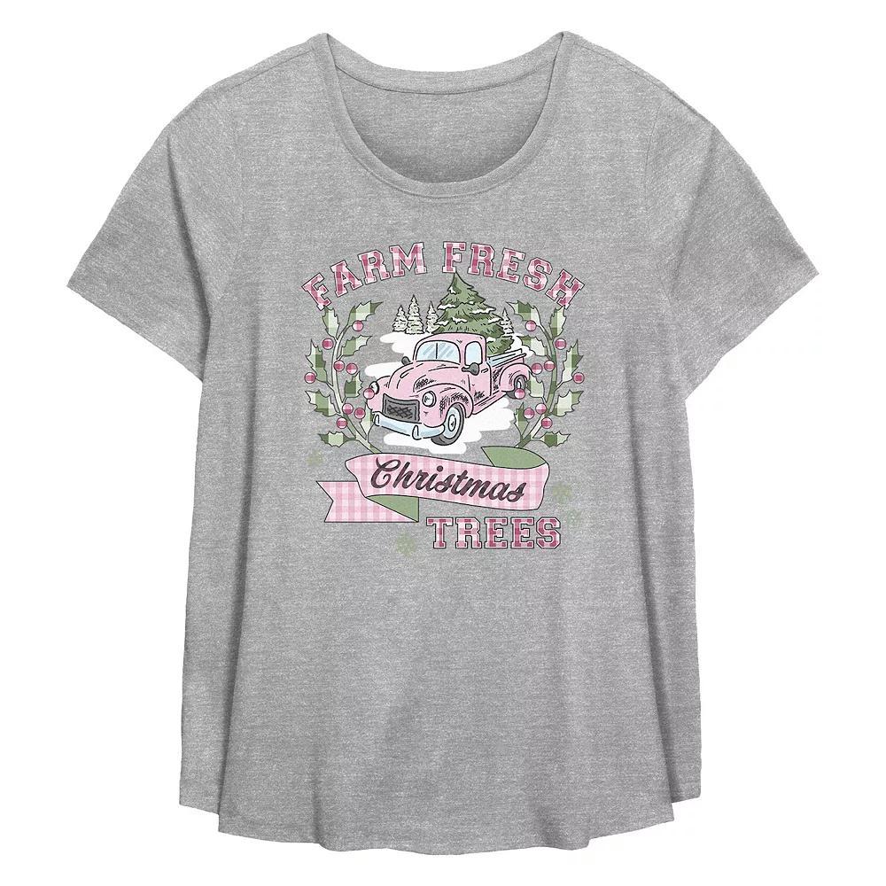 Plus Size Farm Fresh Christmas Trees Flowy Graphic Tee, Women's, Size: 4XL, Grey Gray Product Image