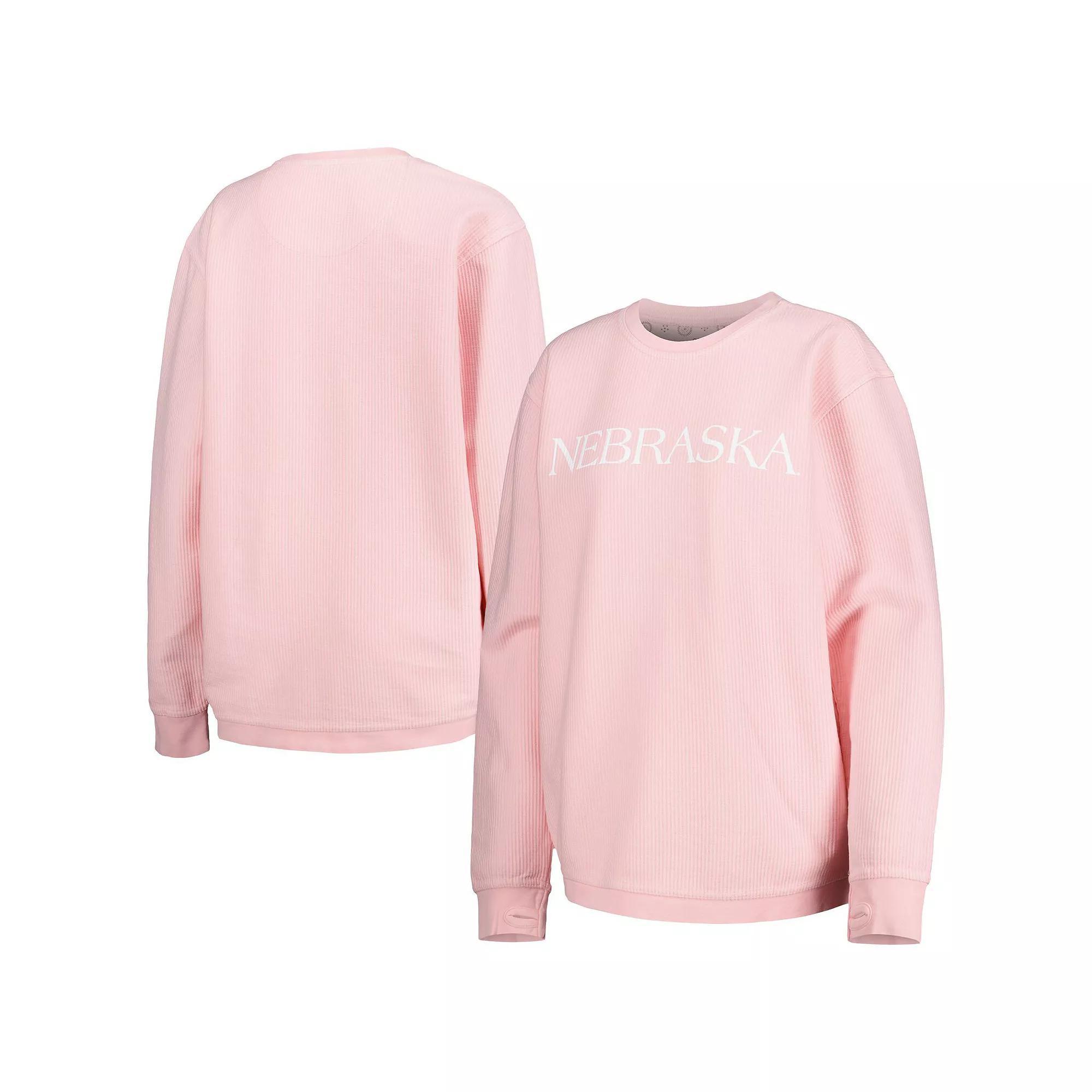 Women's Pressbox Pink Nebraska Huskers Comfy Cord Bar Print Pullover Sweatshirt, Size: Small Product Image