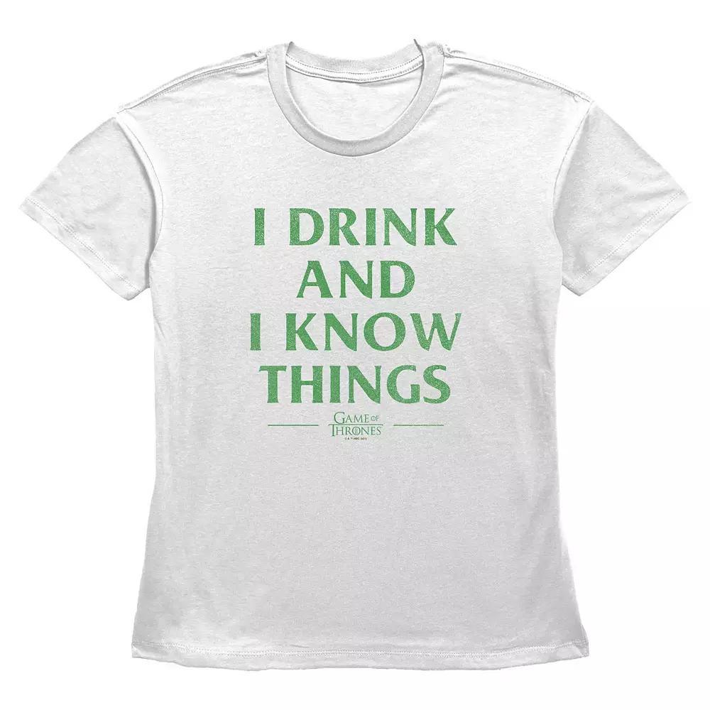 Women's Game Of Thrones I Drink And I Know Things Graphic Tee, Size: XL, White Product Image