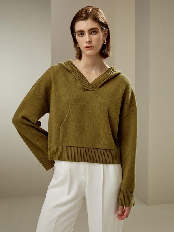 Cropped Wool-Cashmere Blend Hoodie Product Image