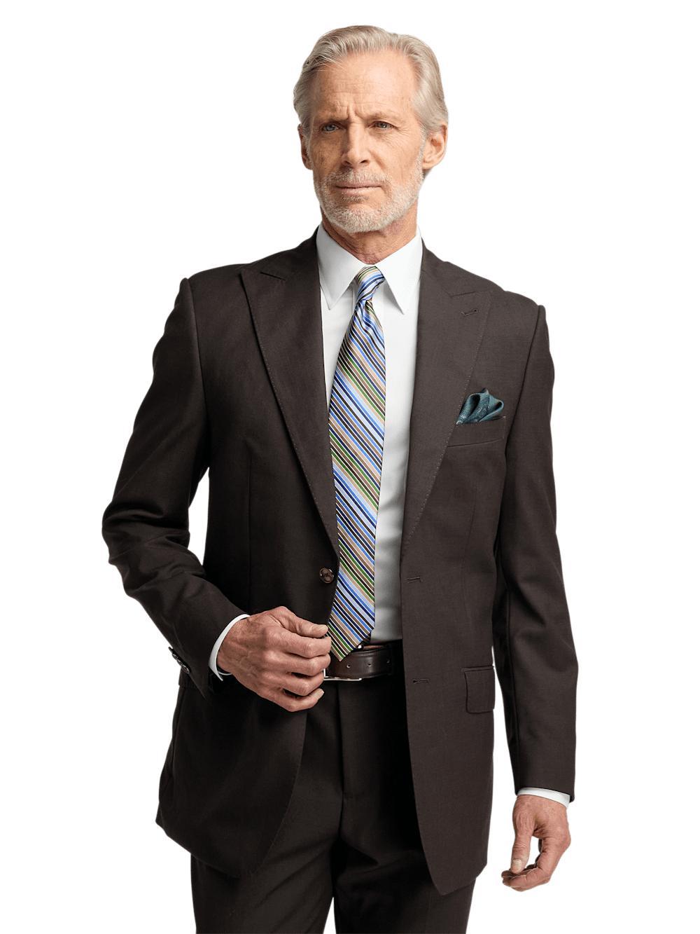Wool Stretch Bengaline Peak Lapel Suit Jacket - Dark Brown Product Image