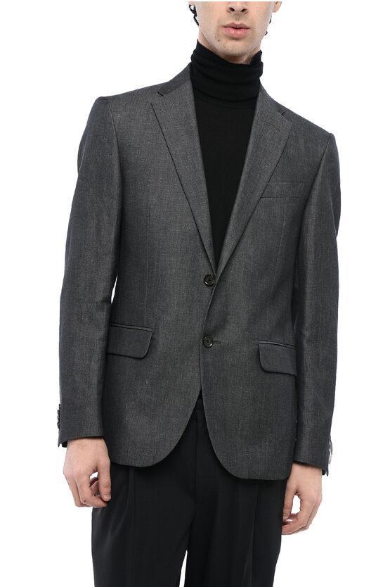 CORNELIANI Cc Collection Flax Blend Half-lined Blazer In Grey Product Image