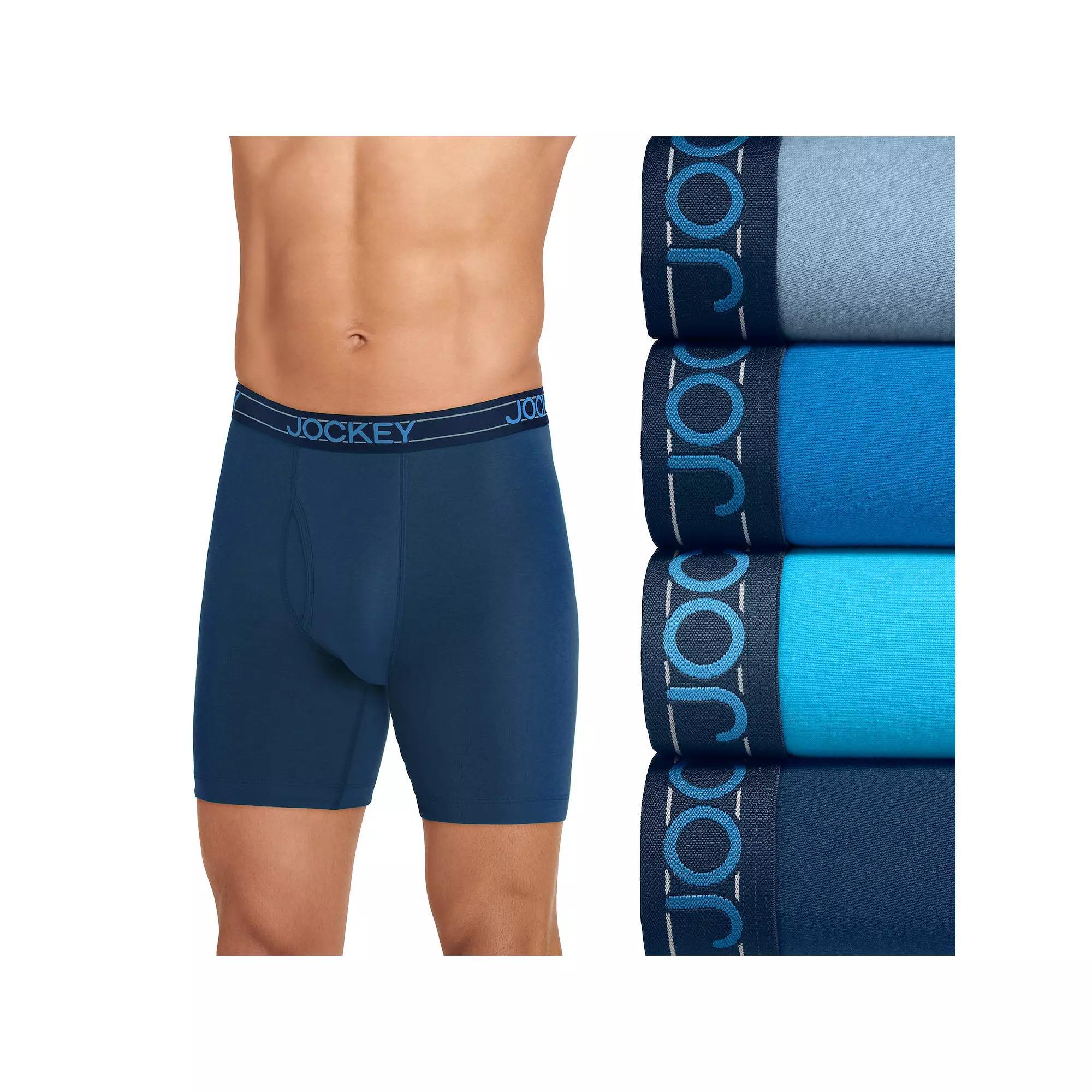 Men's Jockey® 4-Pack Cotton Blend Long Leg Boxer Brief, Size: Medium, Black Product Image