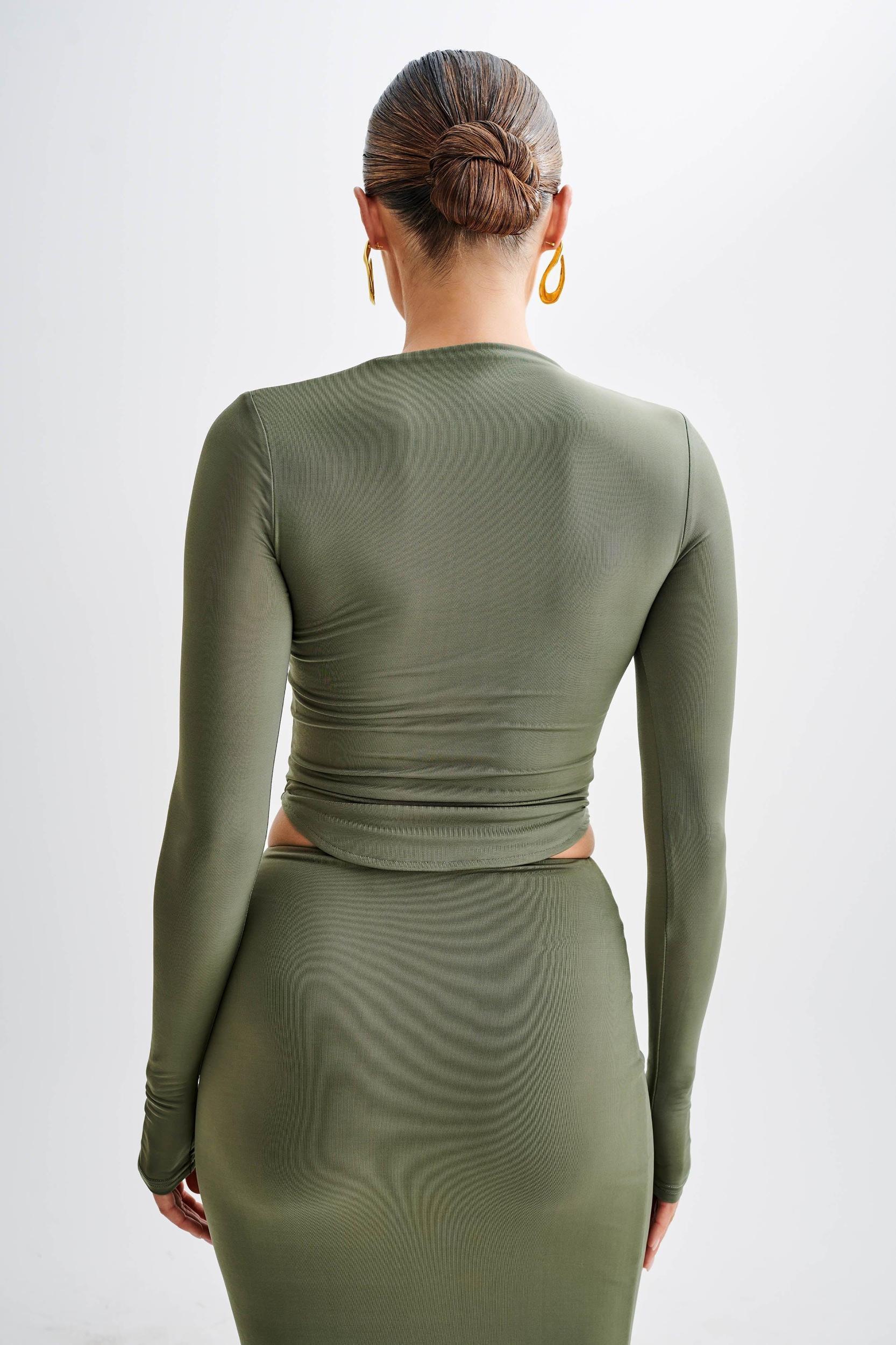 Bruna Slinky Long Sleeve Top with Cut Out - Military Olive Product Image