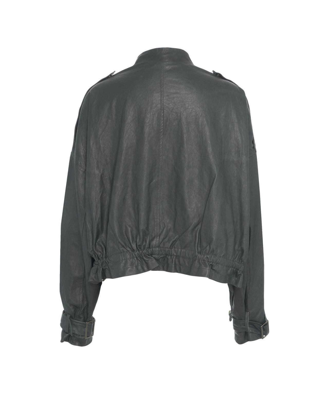 Collarless leather jacket Product Image