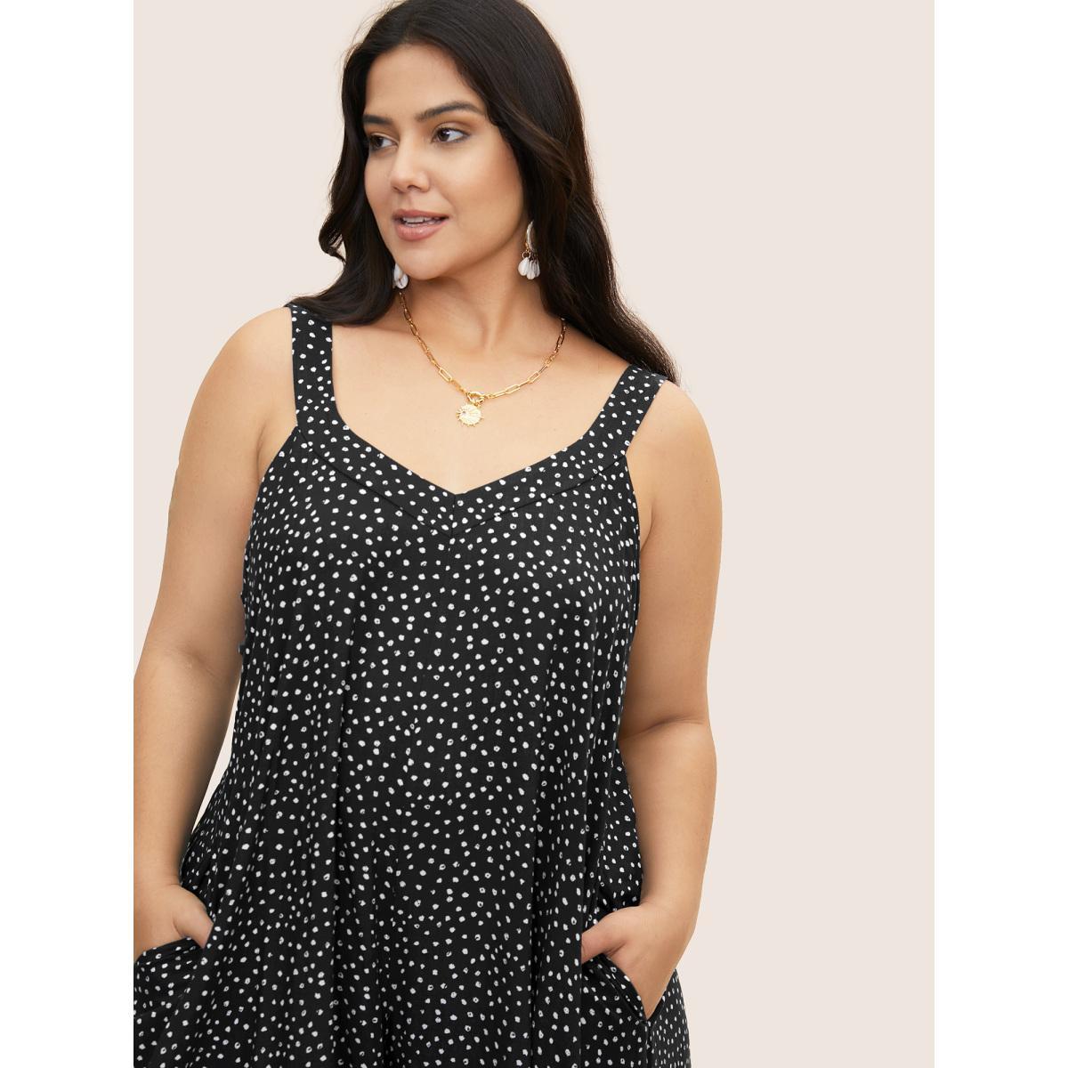 Plus Size Black Polka Dot U Neck Wide Leg Jumpsuit Women Resort Sleeveless U-neck Vacation Loose Jumpsuits BloomChic 14-16/1X Product Image
