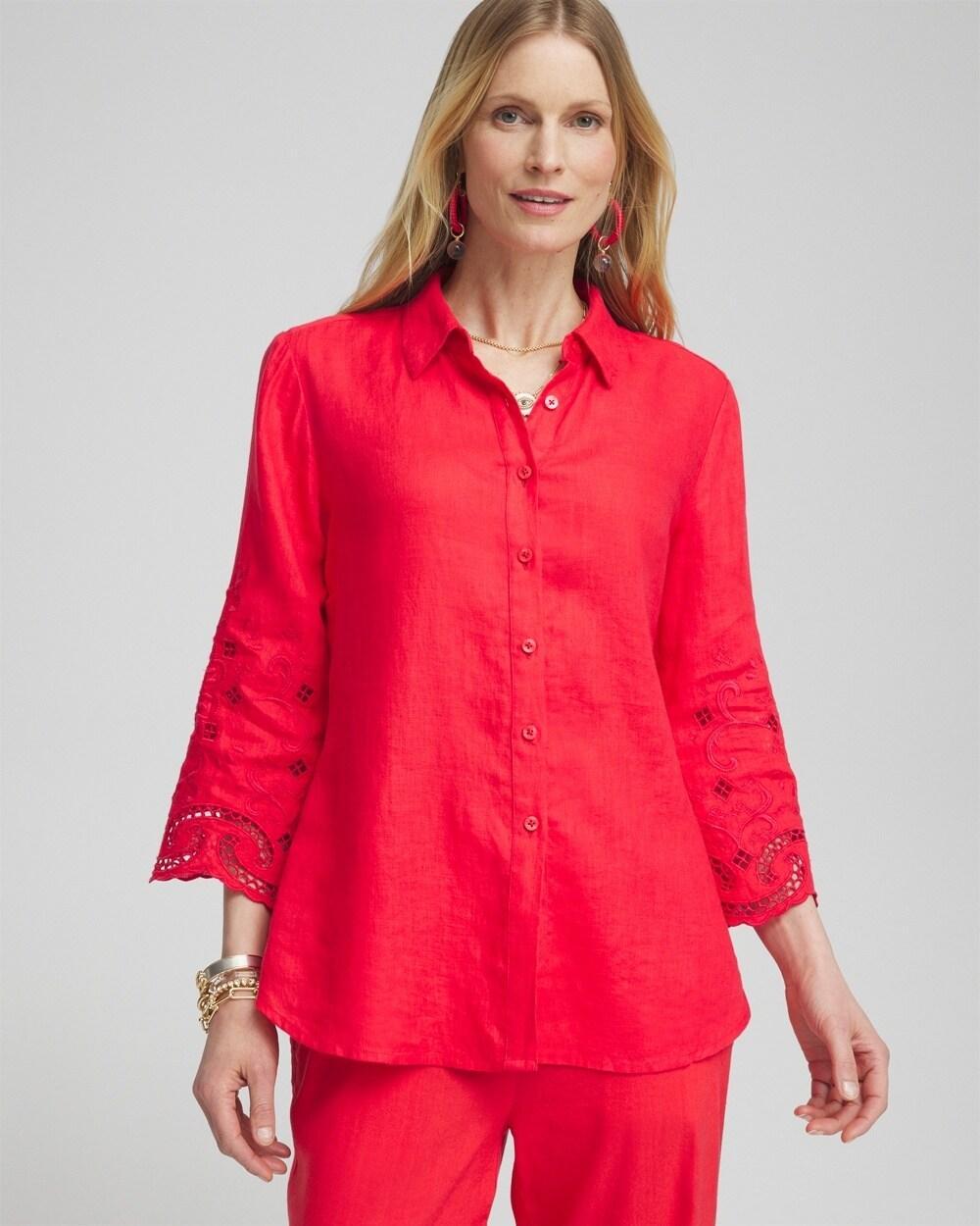 Linen Eyelet Sleeve Shirt Product Image