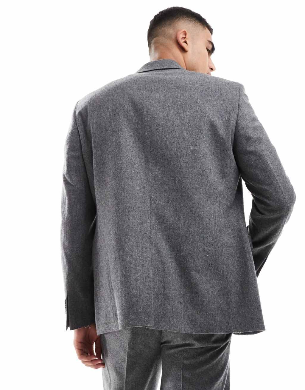 ASOS DESIGN regular flannel wool mix suit jacket in heathered charcoal Product Image