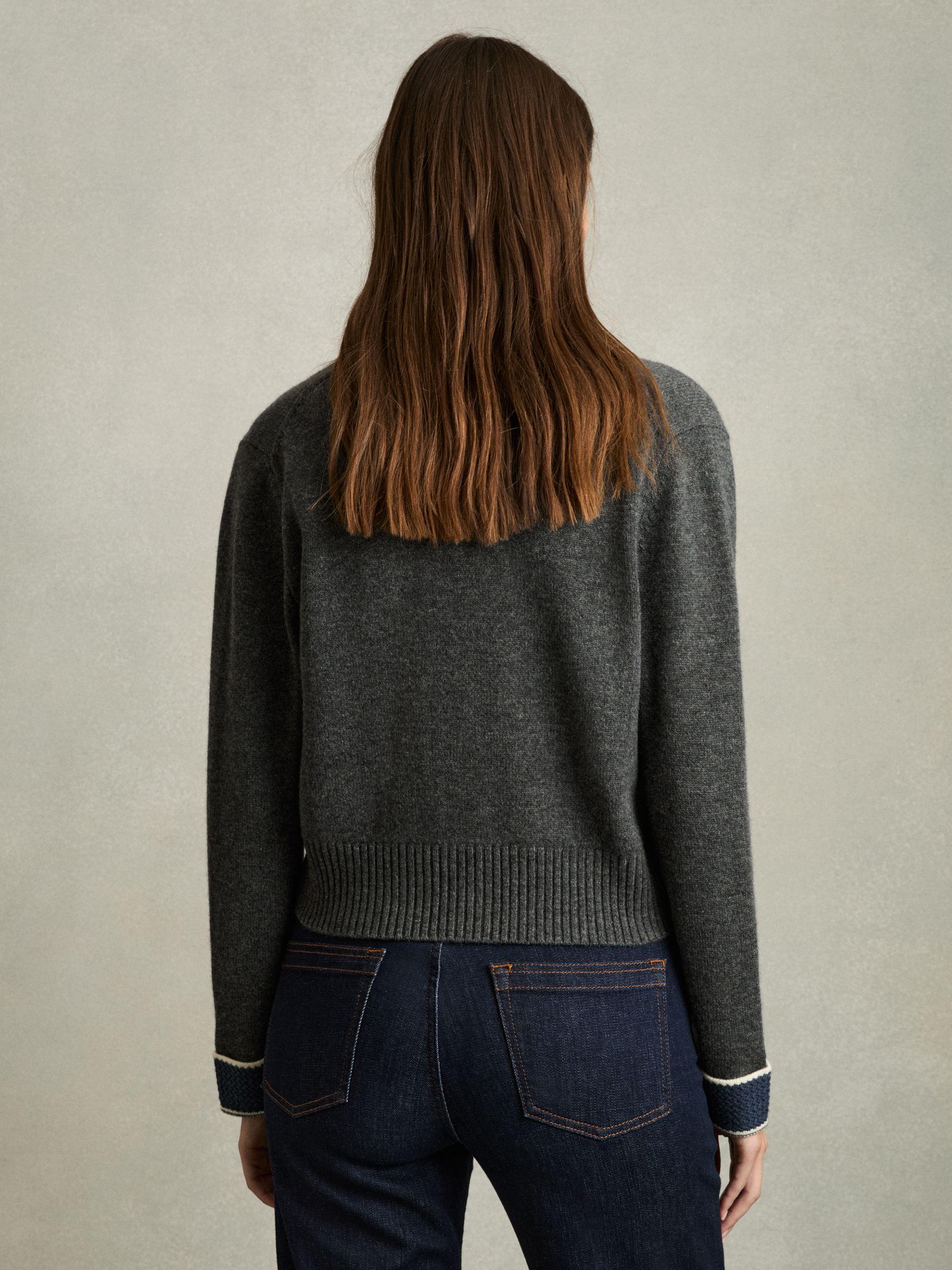 Wool-Cashmere Tipped V-Neck Cardigan in Charcoal Product Image