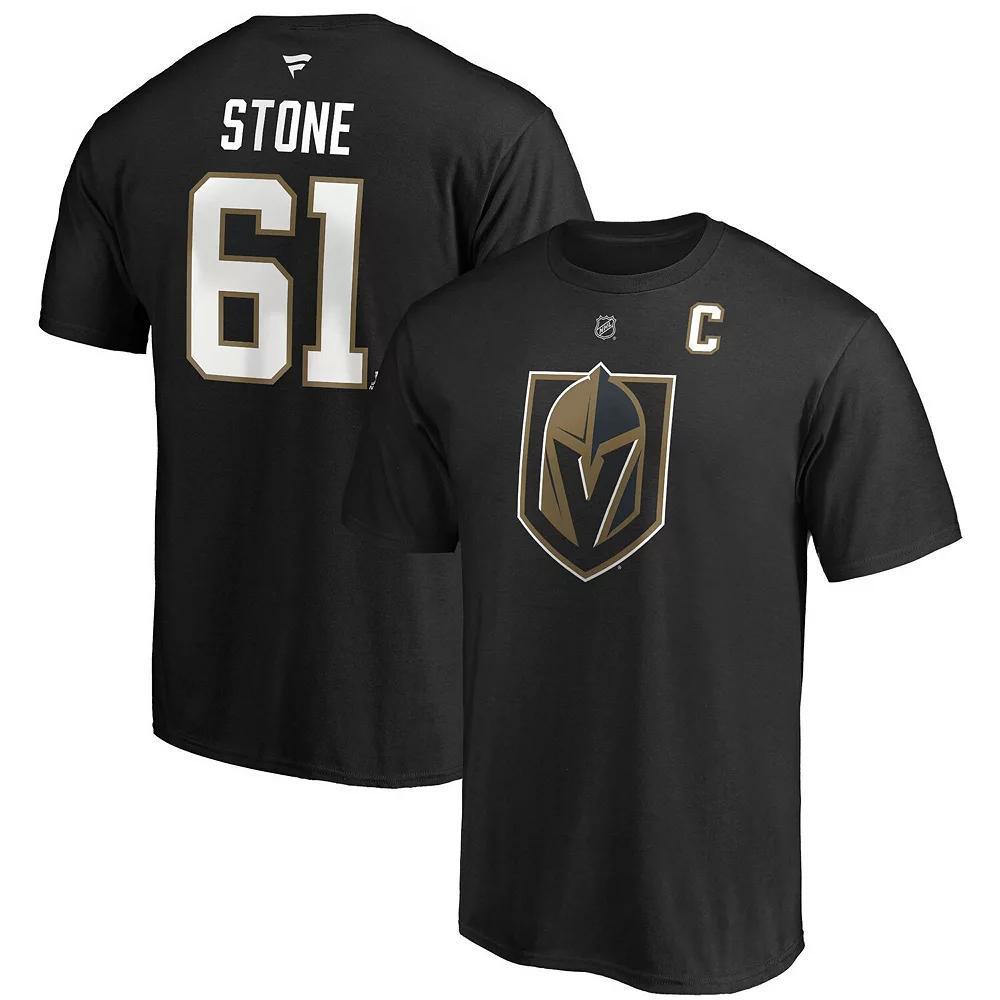 Men's Fanatics Branded Mark Stone Black Vegas Golden Knights Authentic Stack Player Name & Number Captain Patch T-Shirt, Size: 4XL, Lvk Black Product Image