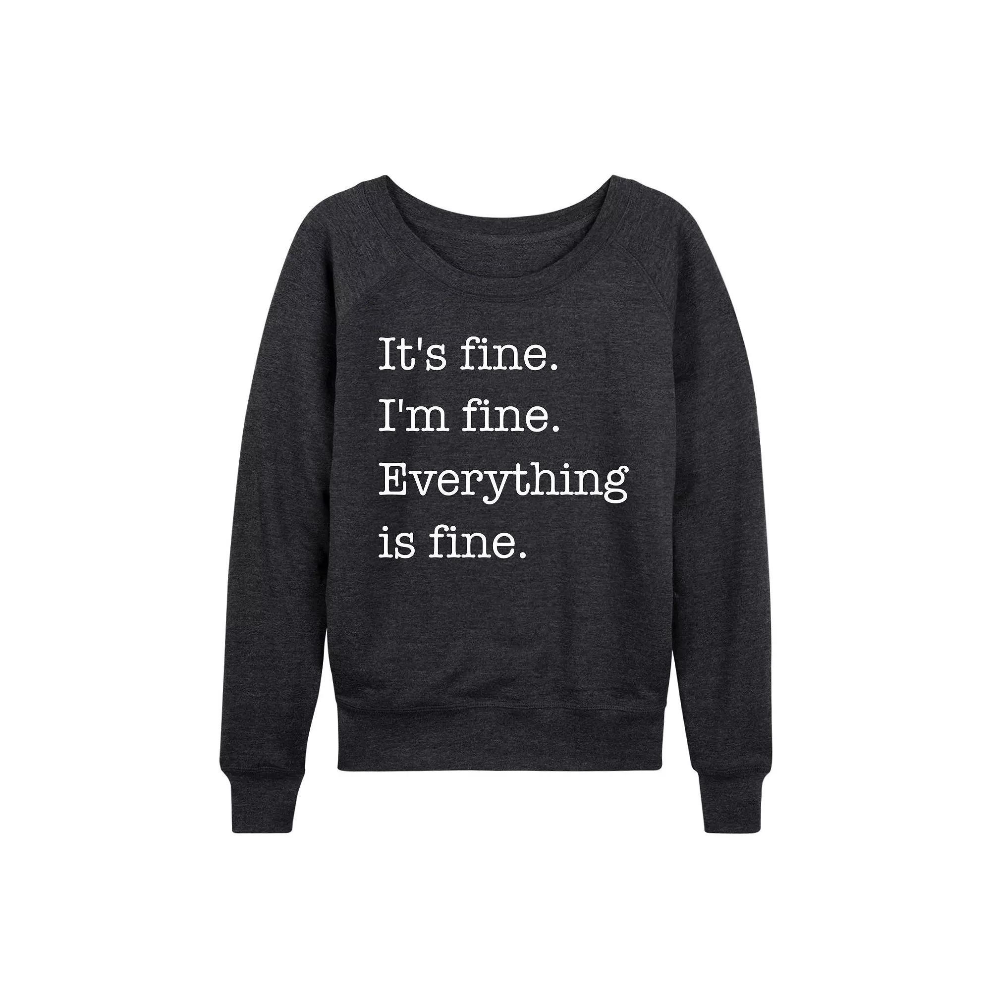 Womens Its Fine Im Fine French Terry Long Sleeve Tee, Girls Heather Grey Product Image