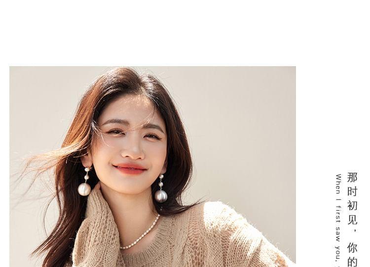 Crew Neck Plain Cable Knit Sweater Product Image