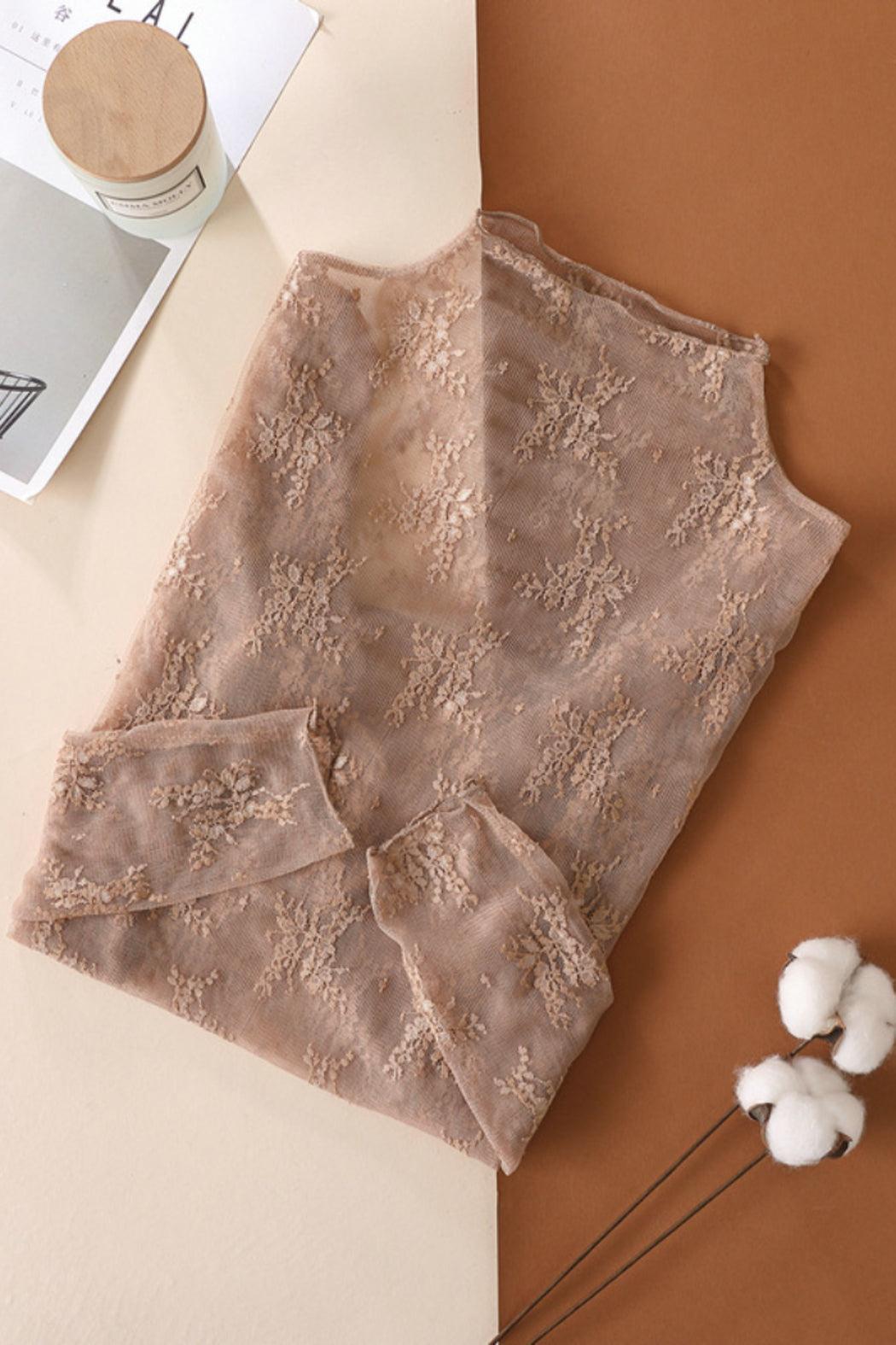 Floral Lace Sheer Mesh Layering See Through Top Product Image