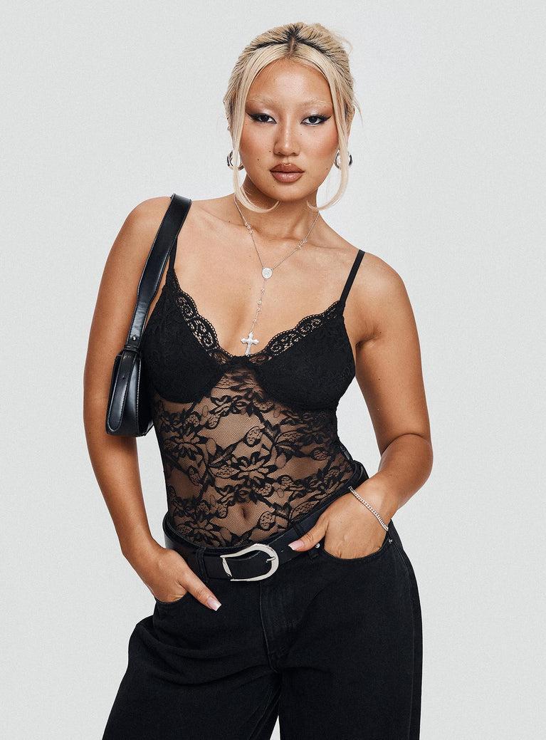 Wystan Lace Bodysuit Black Product Image