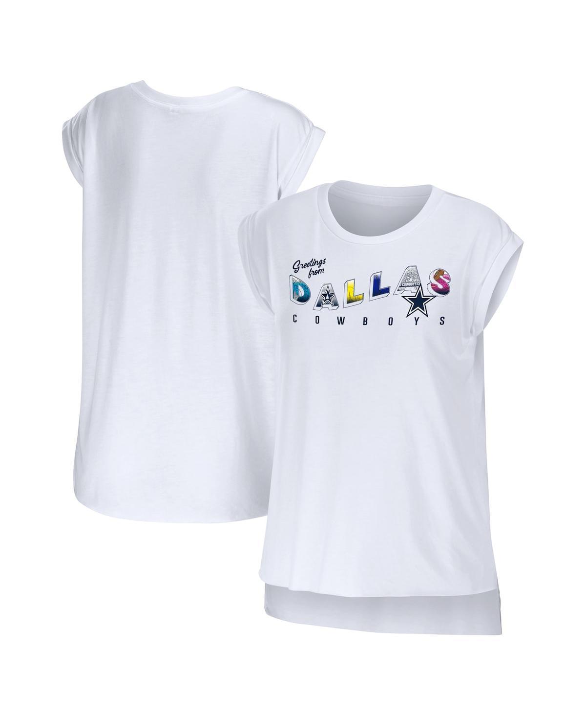 Women's WEAR by Erin Andrews White Dallas Cowboys Greetings From Muscle T-Shirt, Size: Small Product Image