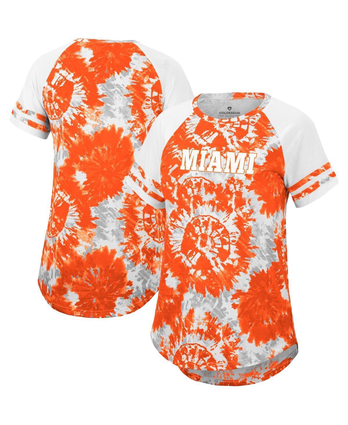 Women's Colosseum Orange/White Miami Hurricanes Annie Oversized Tie-Dye Raglan T-Shirt, Size: Medium Product Image