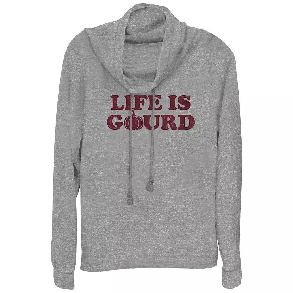 Plus Size Life Is Gourd Cowlneck Graphic Lightweight Long Sleeve, Women's, Size: 1XL, Gray Grey Product Image