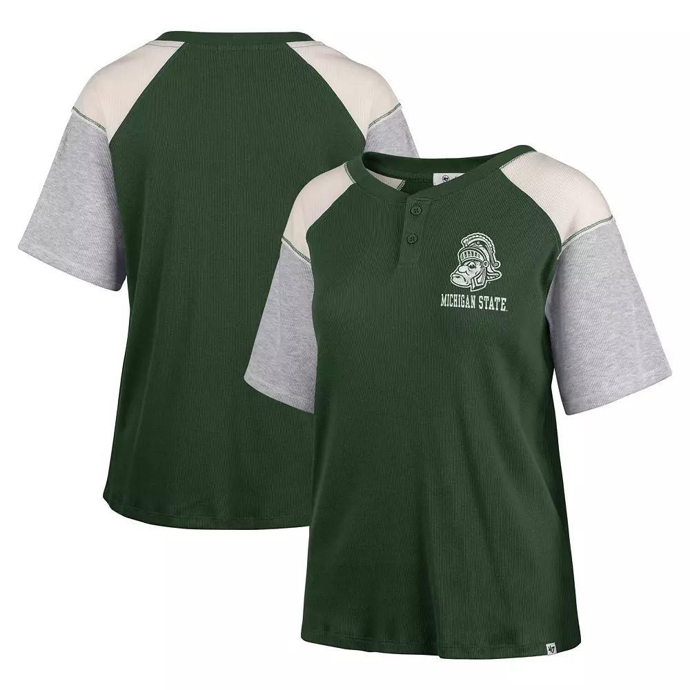 Women's '47 Green Michigan State Spartans Underline Harvey Colorblock Raglan Henley T-Shirt, Size: XL Product Image