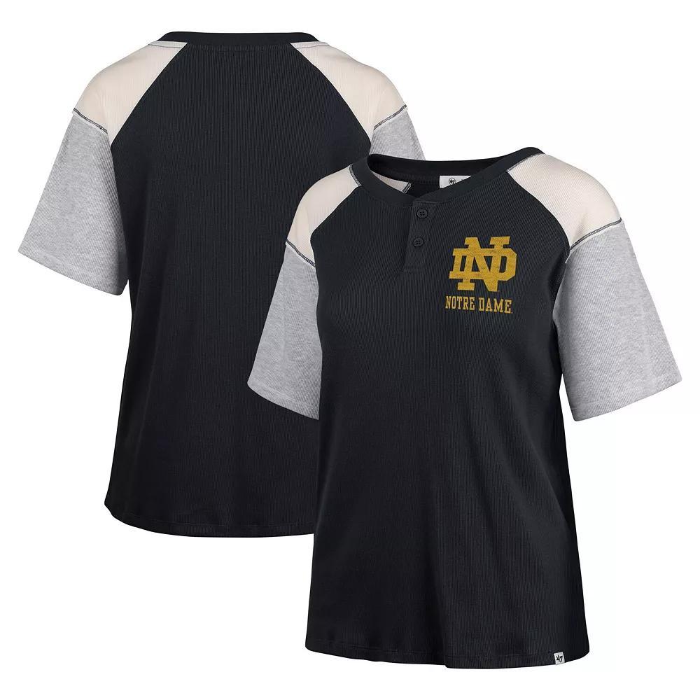 Women's '47 Black Michigan Wolverines Underline Harvey Colorblock Raglan Henley T-Shirt, Size: Medium Product Image