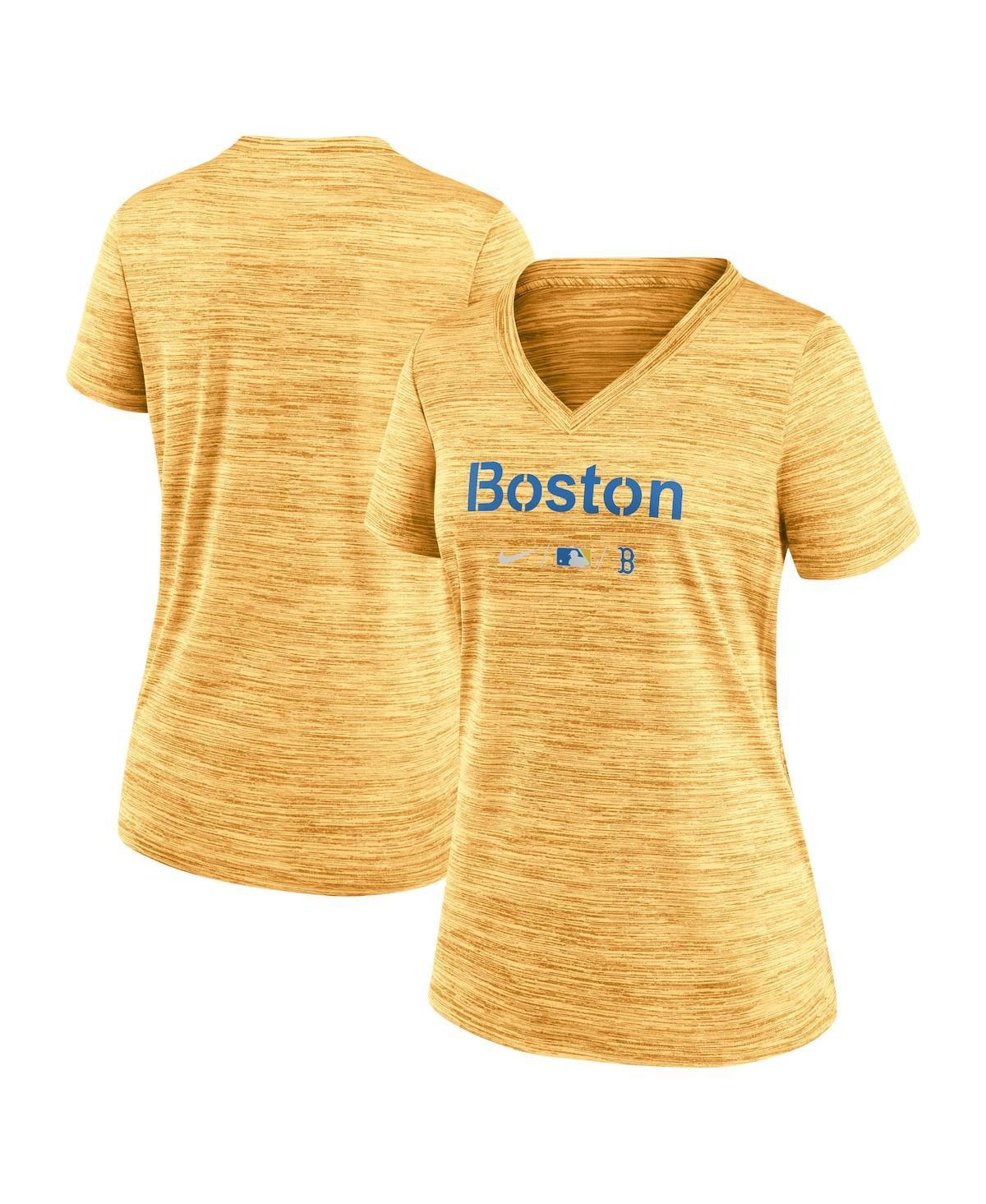 Women's Nike Gold Boston Red Sox MLB City Connect Velocity Space-Dye Performance V-Neck T-Shirt, Size: Small Product Image