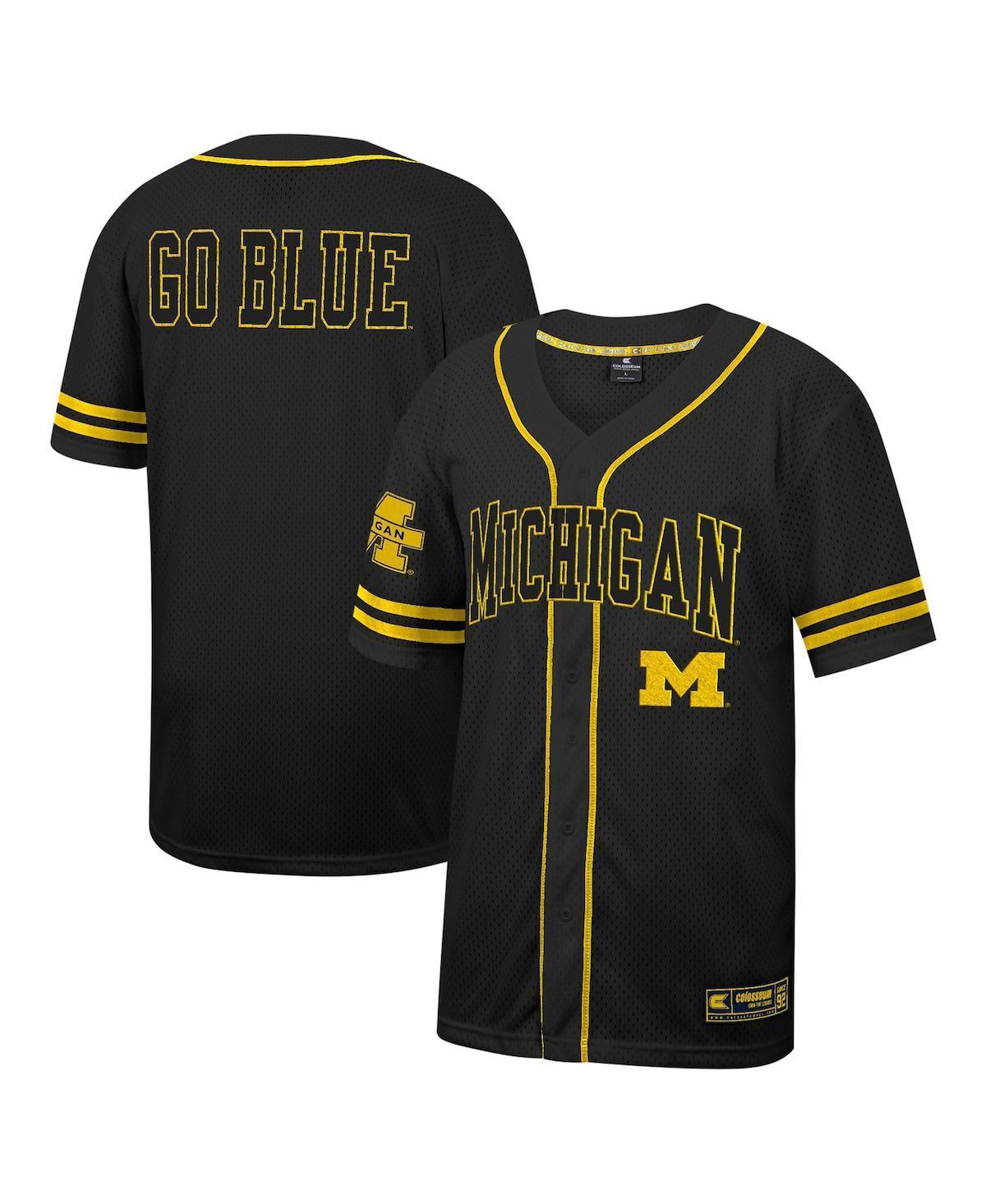 Men's Colosseum Black Michigan Wolverines Free Spirited Mesh Button-Up Baseball Jersey, Size: XL Product Image