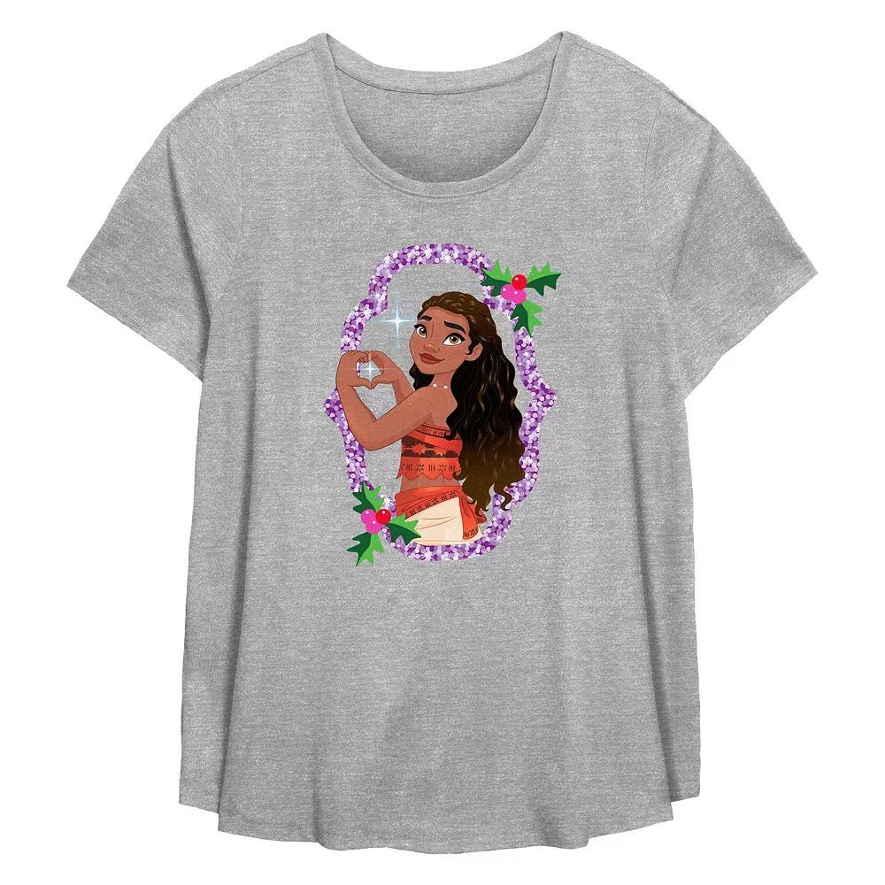 Disney's Moana Sparkling Christmas Wreath Plus Size Flowy Graphic Tee, Women's, Size: 4XL, Grey Gray Product Image