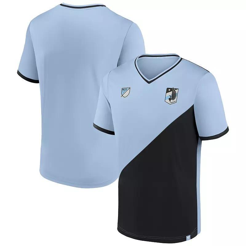 Mens Fanatics Branded Light Blue/Black Minnesota United FC Striker V-Neck T-Shirt Product Image