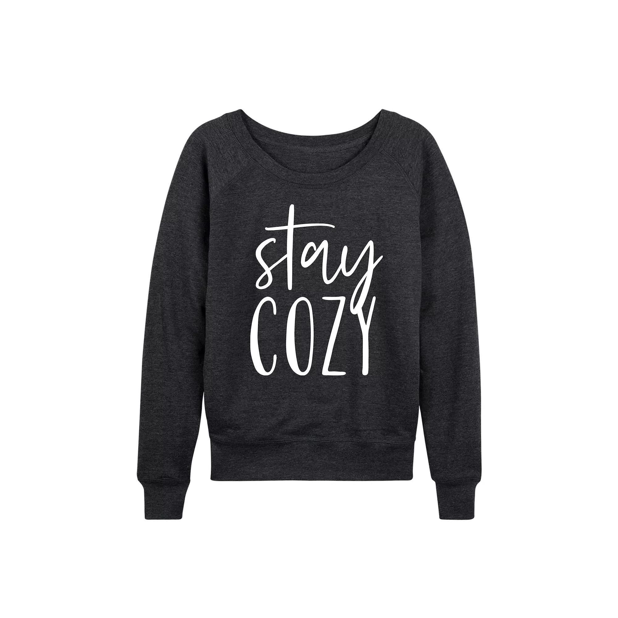 Womens Stay Cozy French Terry Long Sleeve Tee, Girls Grey Blue Product Image