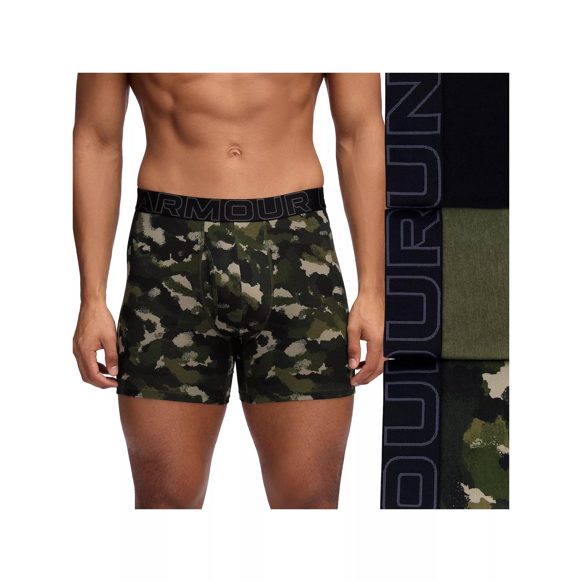 Men's Under Armour 6-Inch Performance Cotton Novelty Camo, Green & Black Boxers 3-Pack, Size: 4XL, Marine Green Product Image