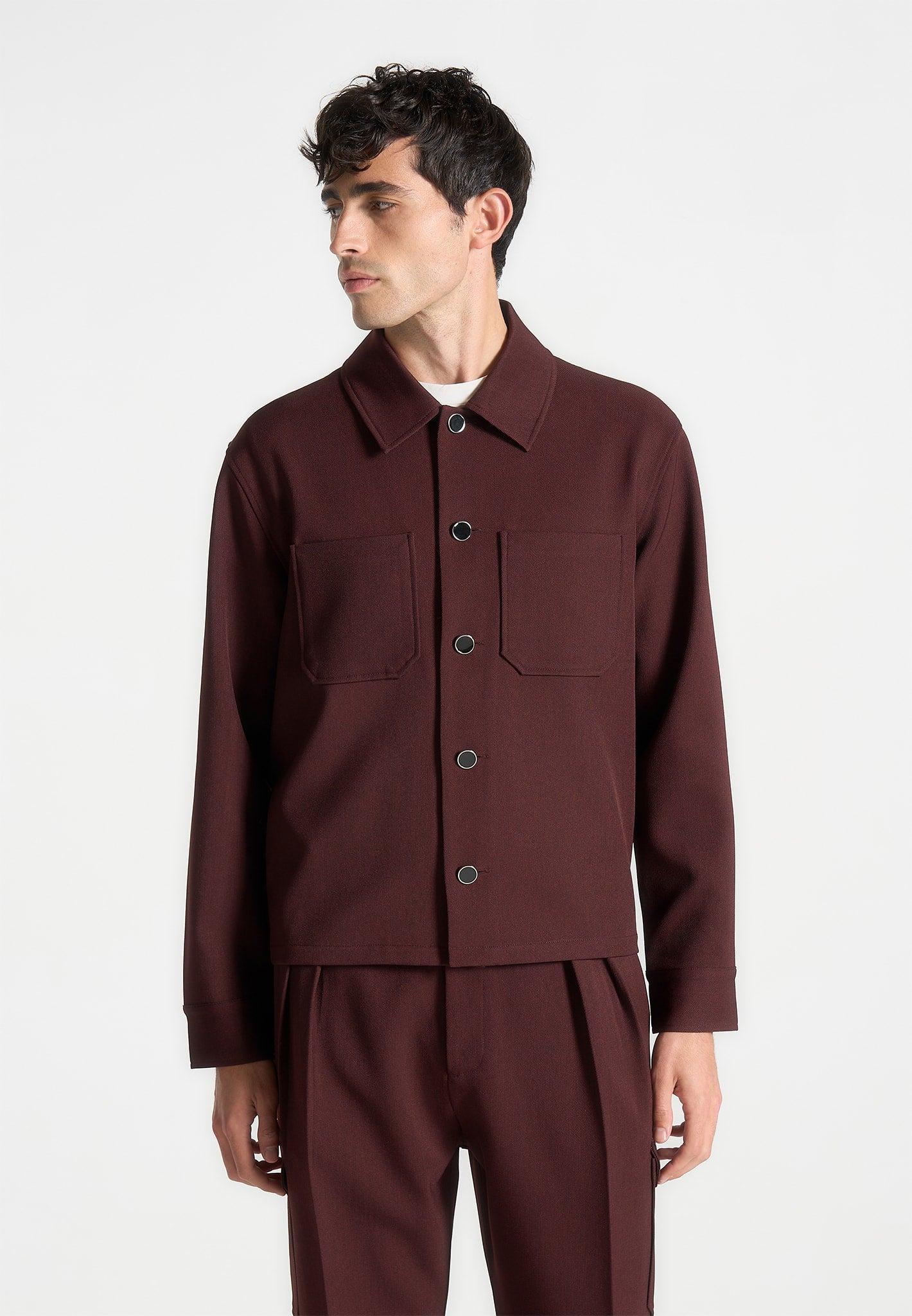Twill Pocket Cropped Shirt - Wine Red Male Product Image
