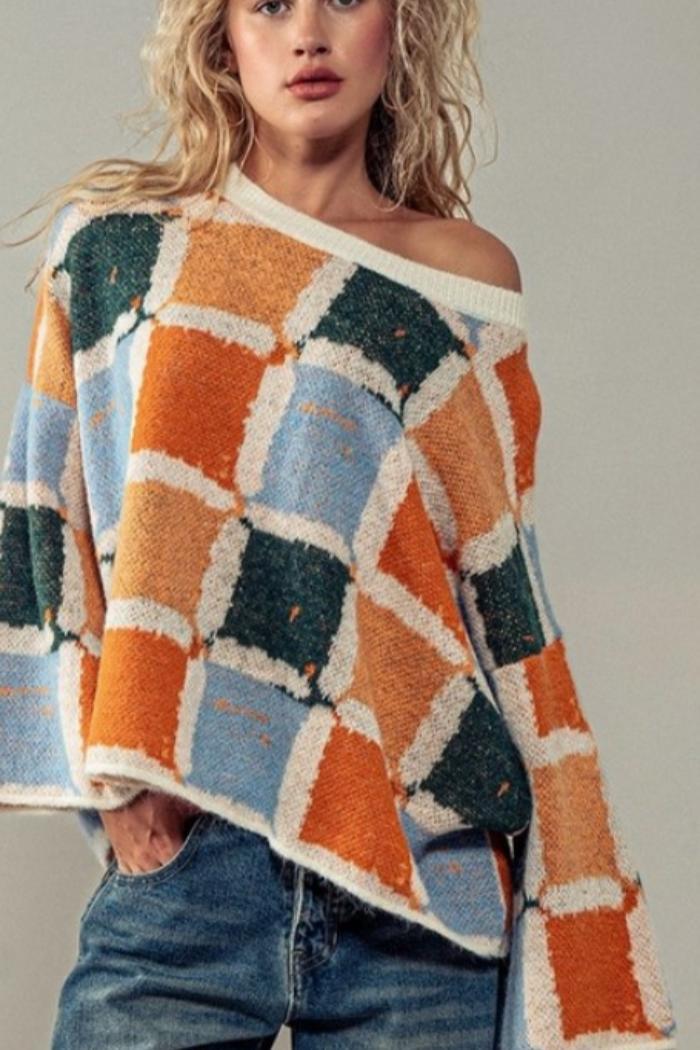 Cozy Patchwork Knit Sweater Product Image