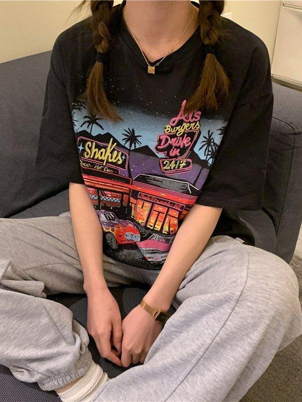 Motel Graphic Short  Sleeve Oversized Tee Product Image
