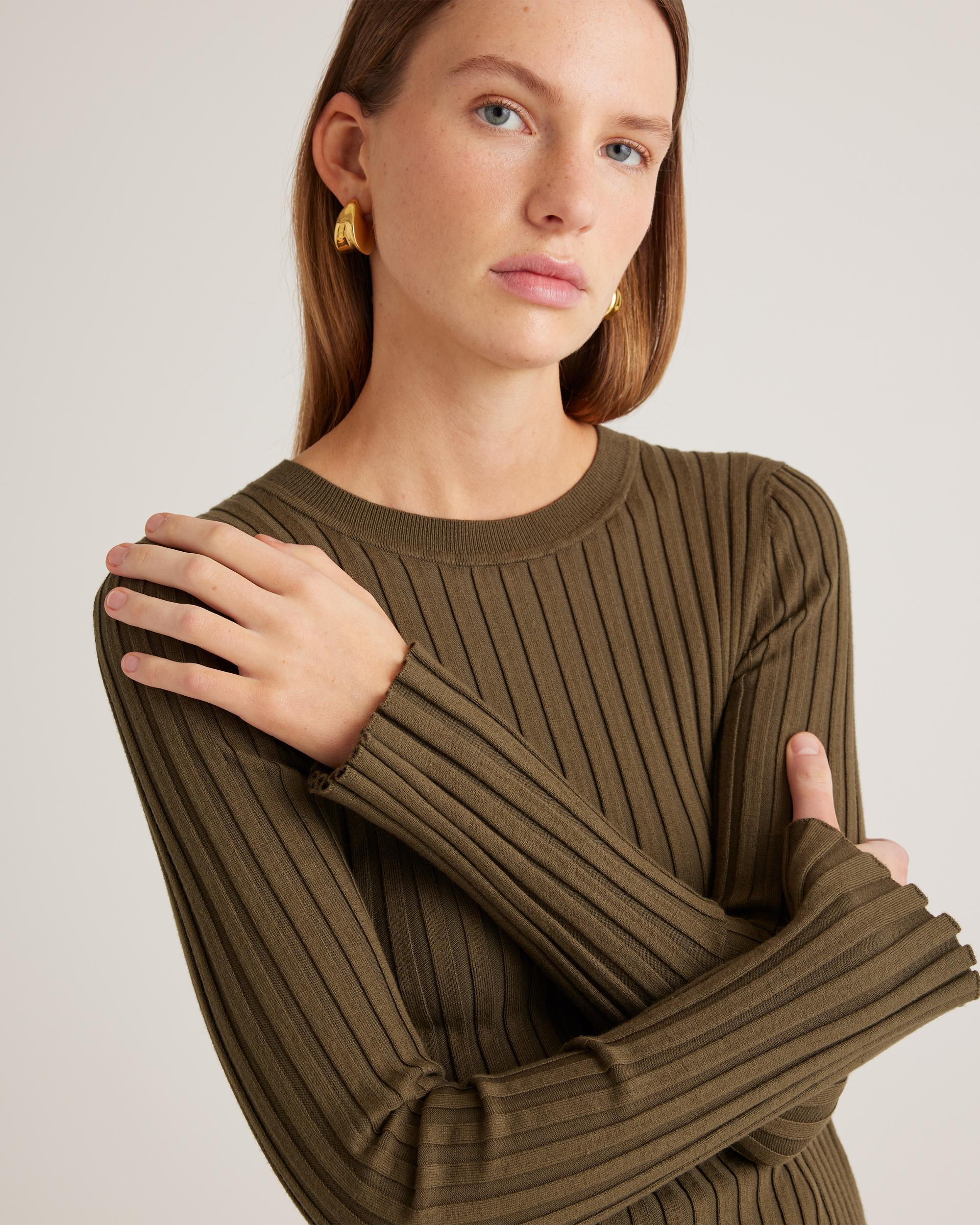 Quince | Women's Cotton Cashmere Ribbed Long Sleeve Sweater Product Image