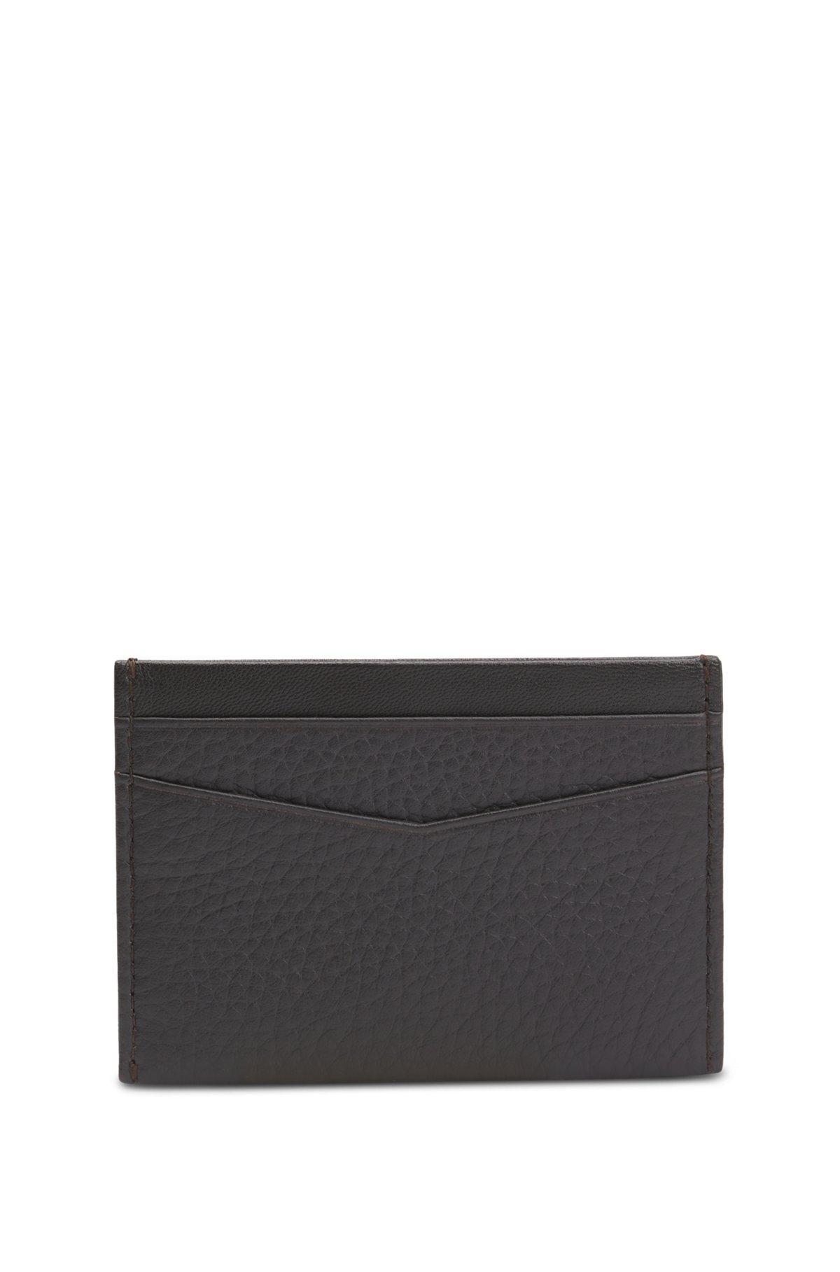 Card holder in grained leather with metallic logo lettering Product Image