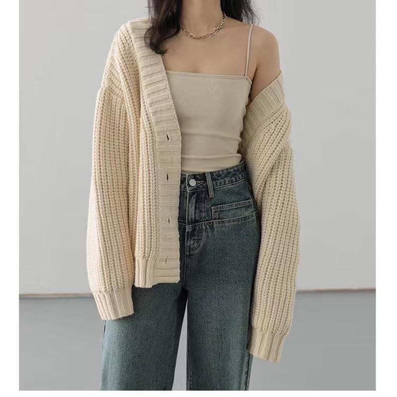 V-Neck Plain Button-Up Cardigan Product Image