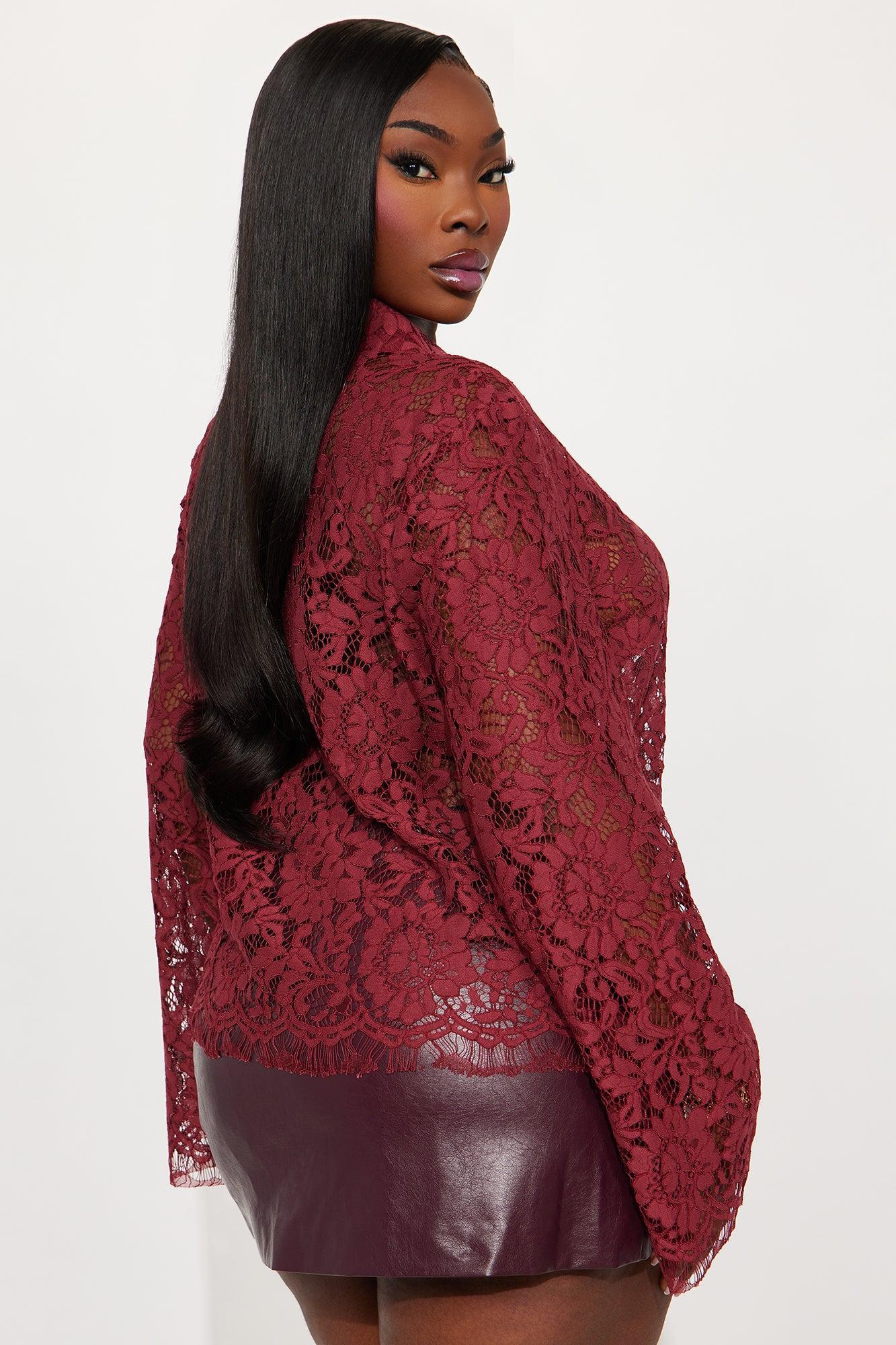 Love Letters Lace Shirt - Burgundy Product Image