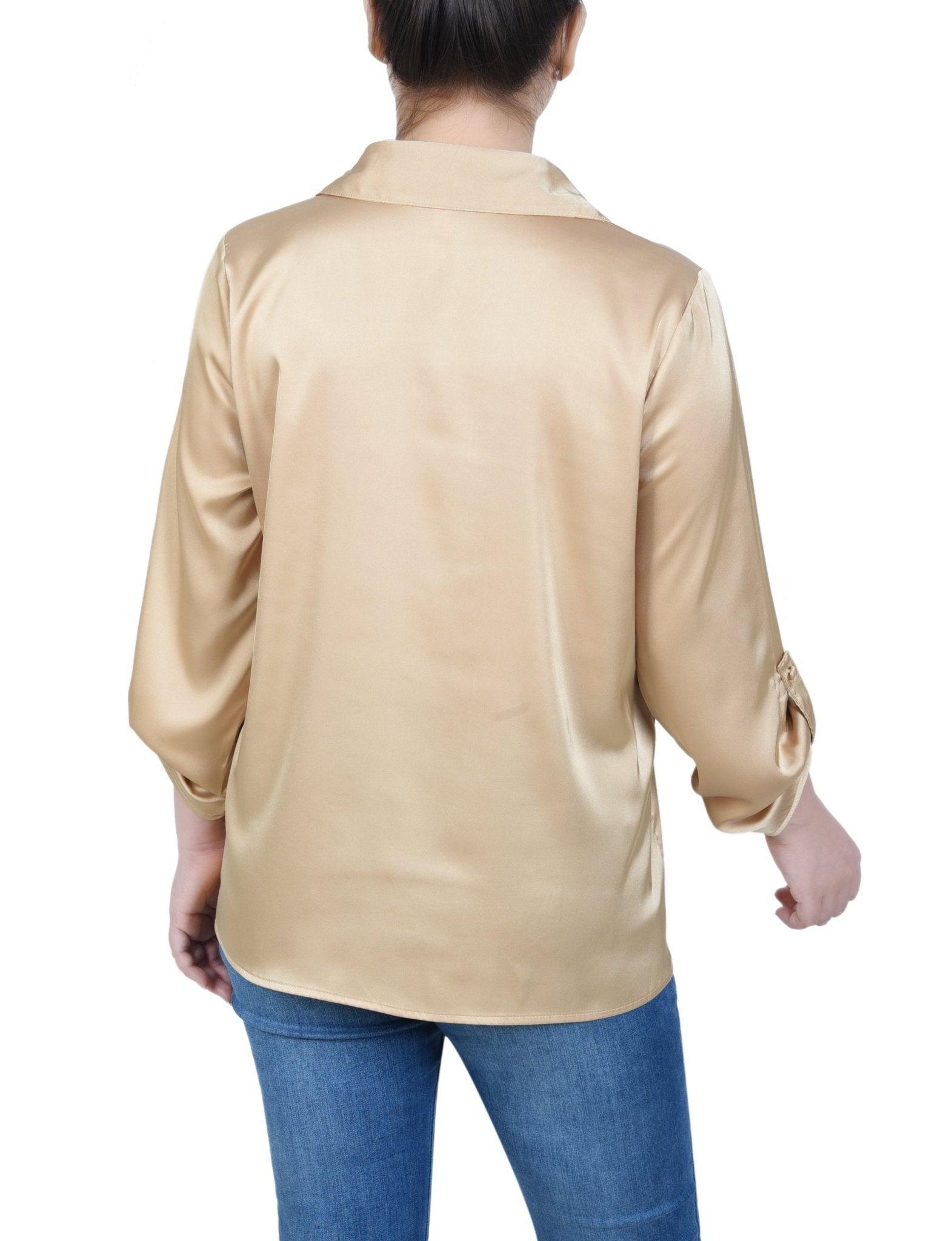 3/4 Length Sleeve Roll Tab Satin Blouse - Petite Product Image