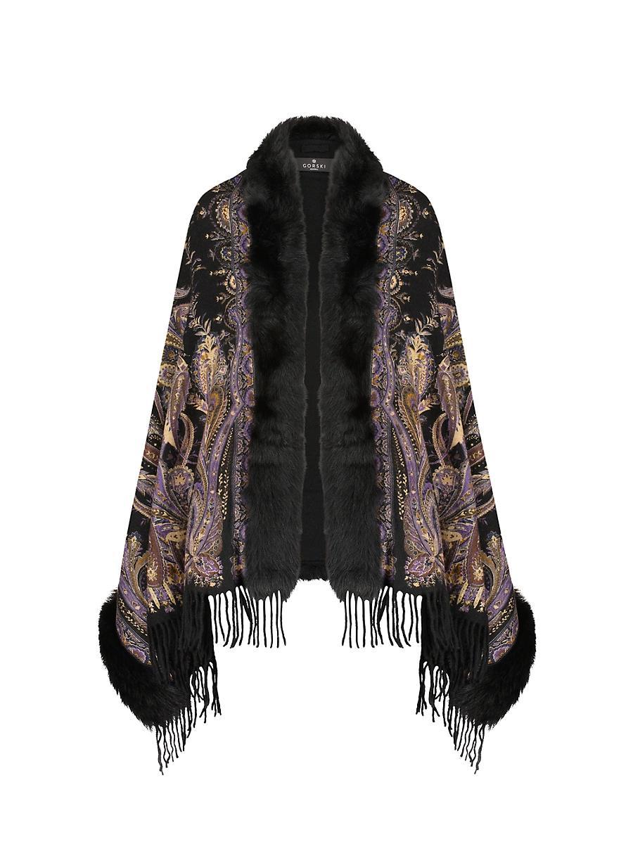 Womens Double Face Cashmere Stole with Toscana Lamb Trim Product Image