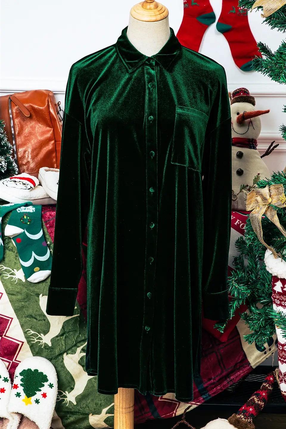 Velvet Button Front Shirt Dress Product Image