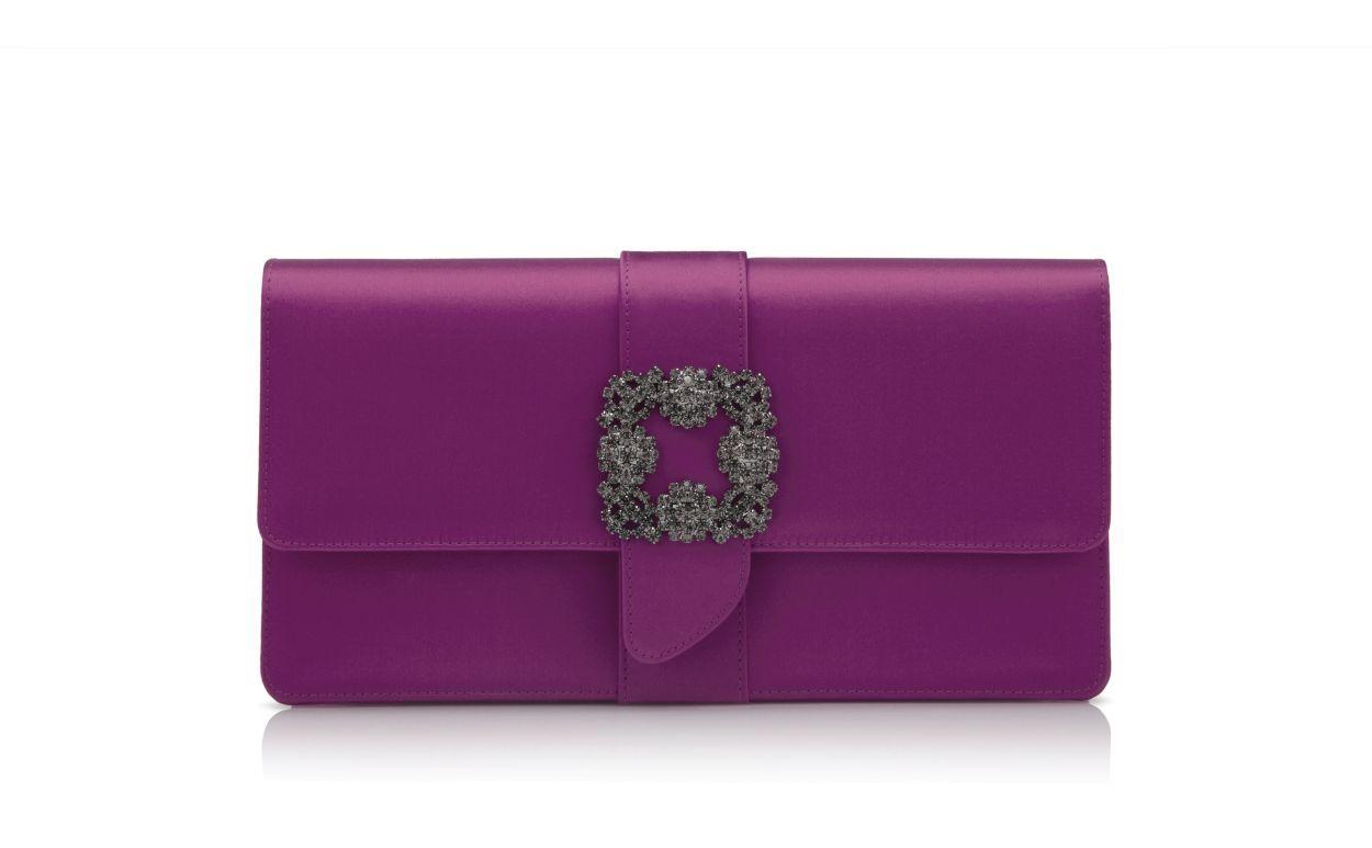 CAPRI Dark Fuchsia Satin Jewel Buckle Clutch Product Image