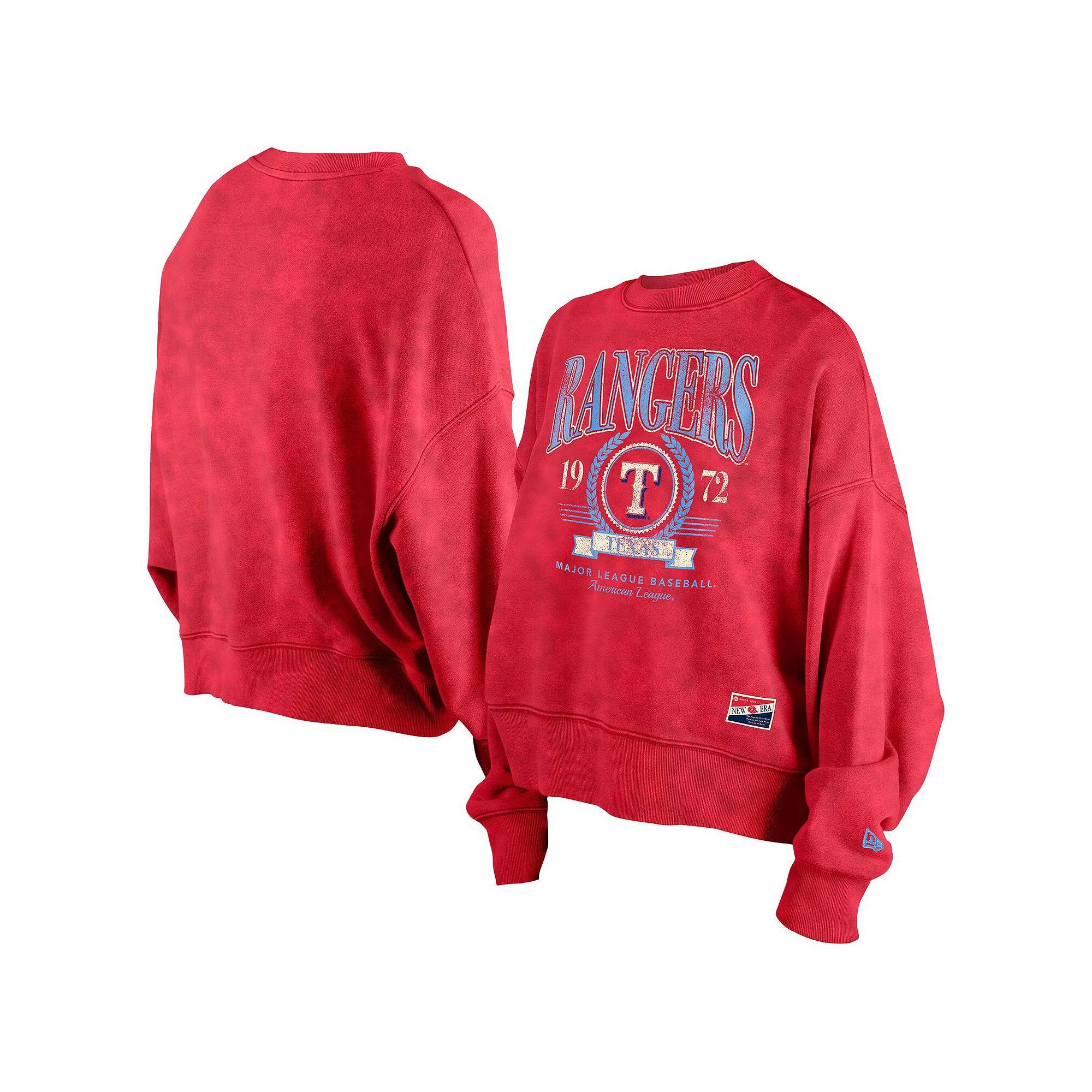 Women's New Era  Red Texas Rangers Throwback Boxy Enzyme Wash Fleece Crewneck Pullover, Size: XS Product Image