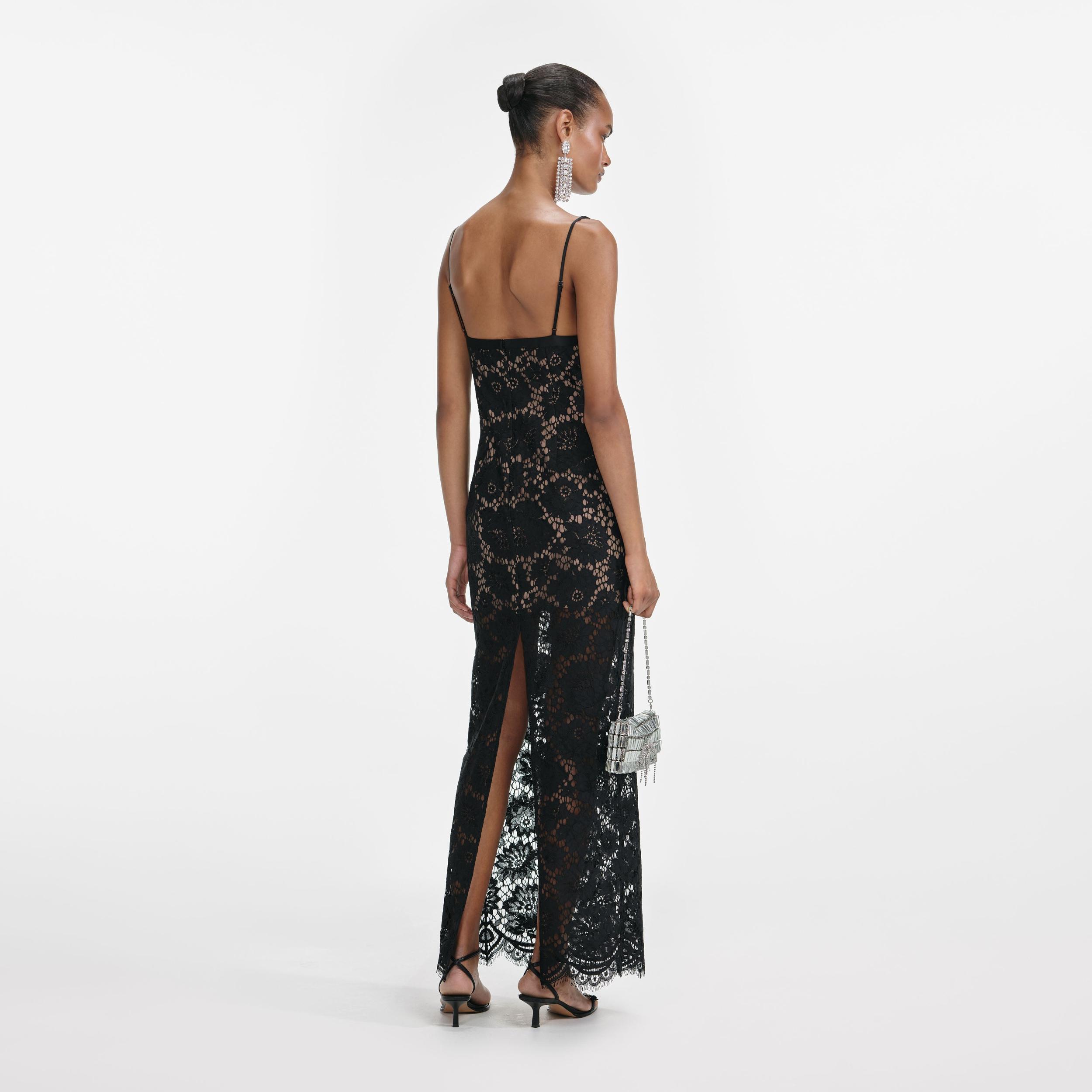 Black Floral Lace Maxi Dress Product Image