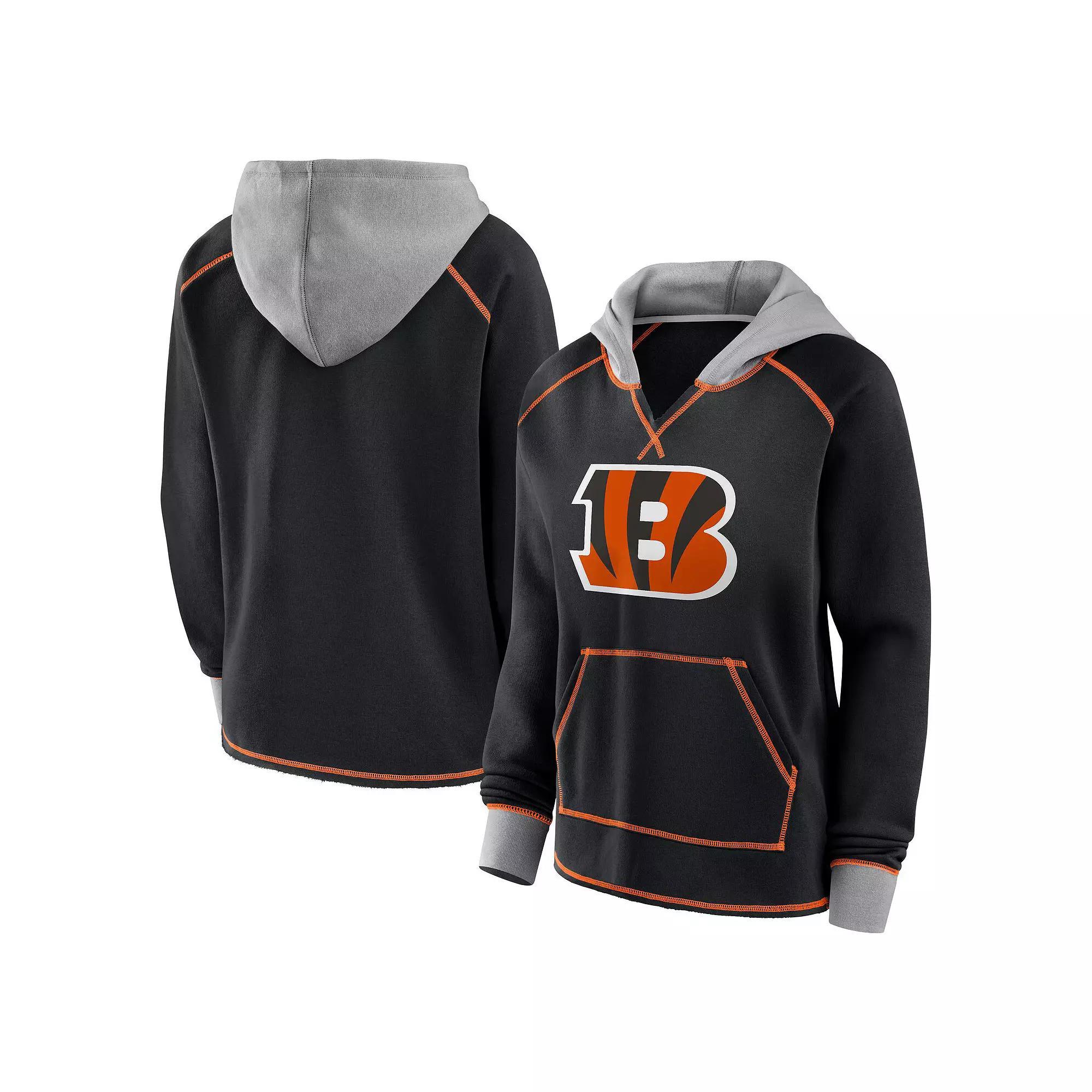 Women's Black Cincinnati Bengals Boom Fleece Pullover V-Neck Hoodie, Size: Small Product Image
