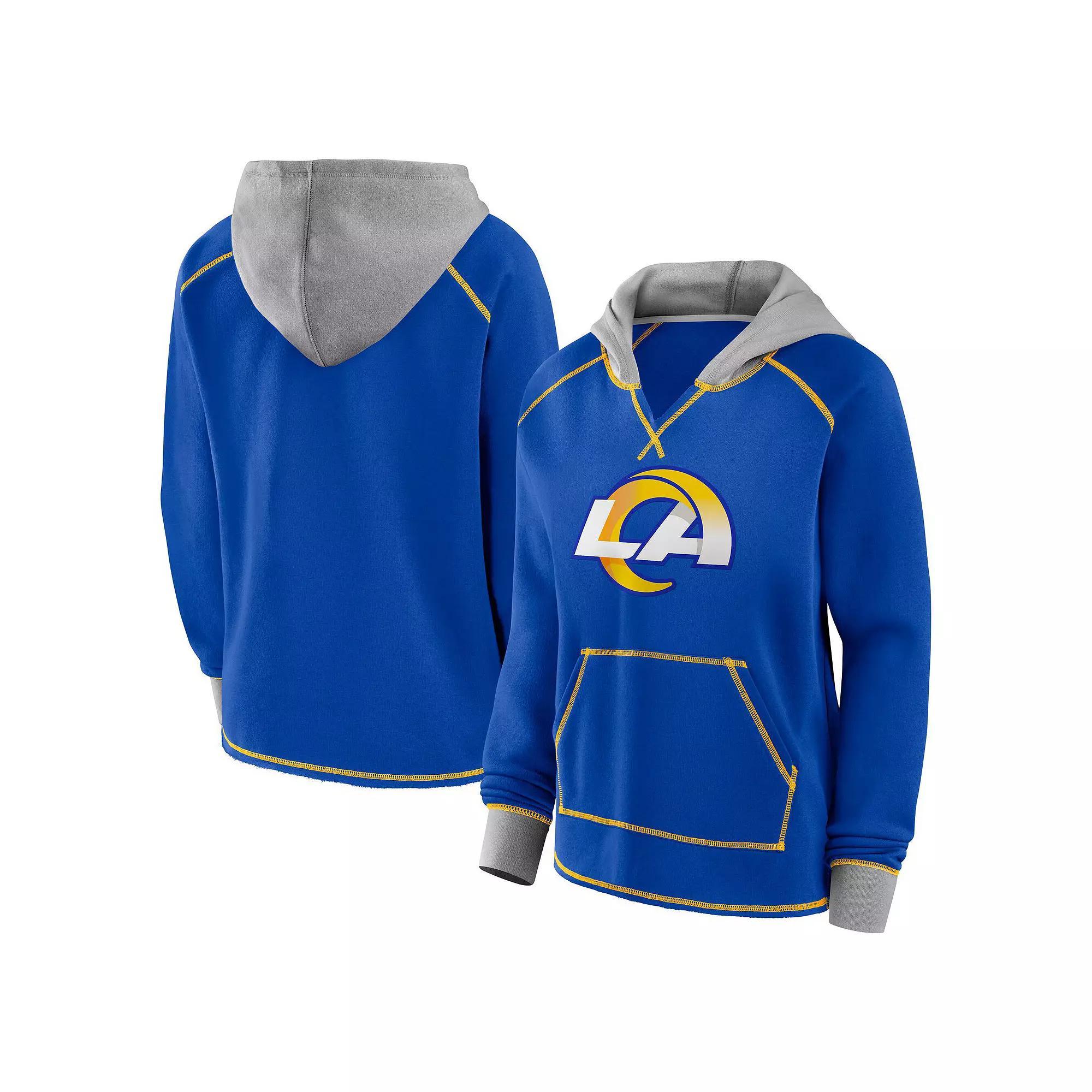 Women's Royal Los Angeles Rams Boom Fleece Pullover V-Neck Hoodie, Size: 2XL, Blue Product Image