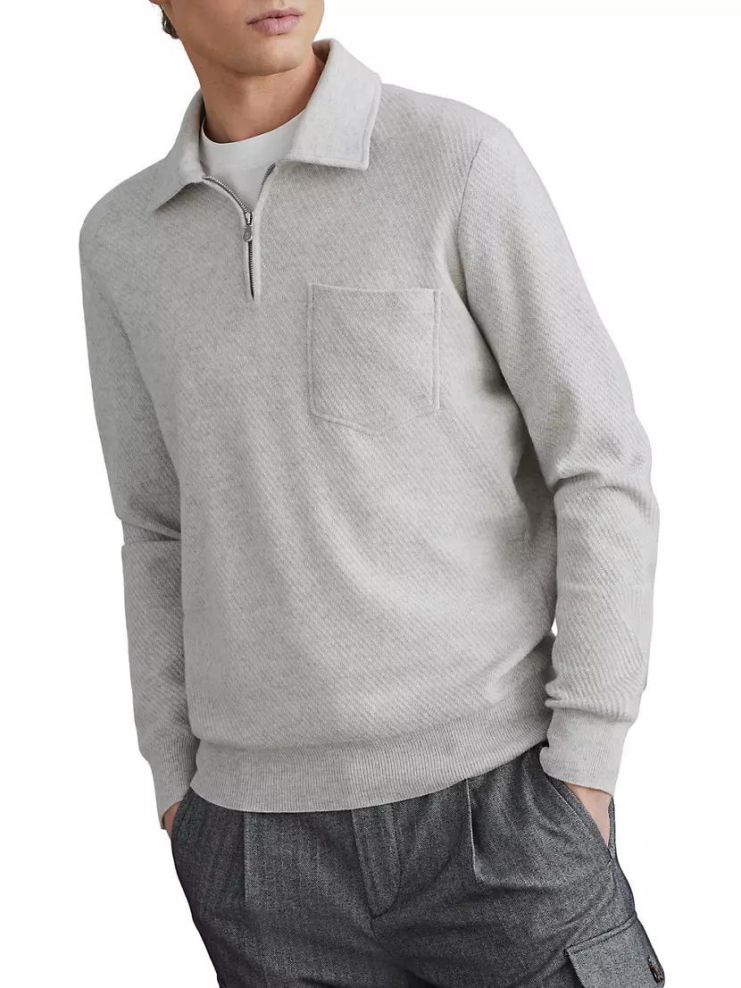 Cashmere Diagonal Rib Sweater with Half Zip Product Image
