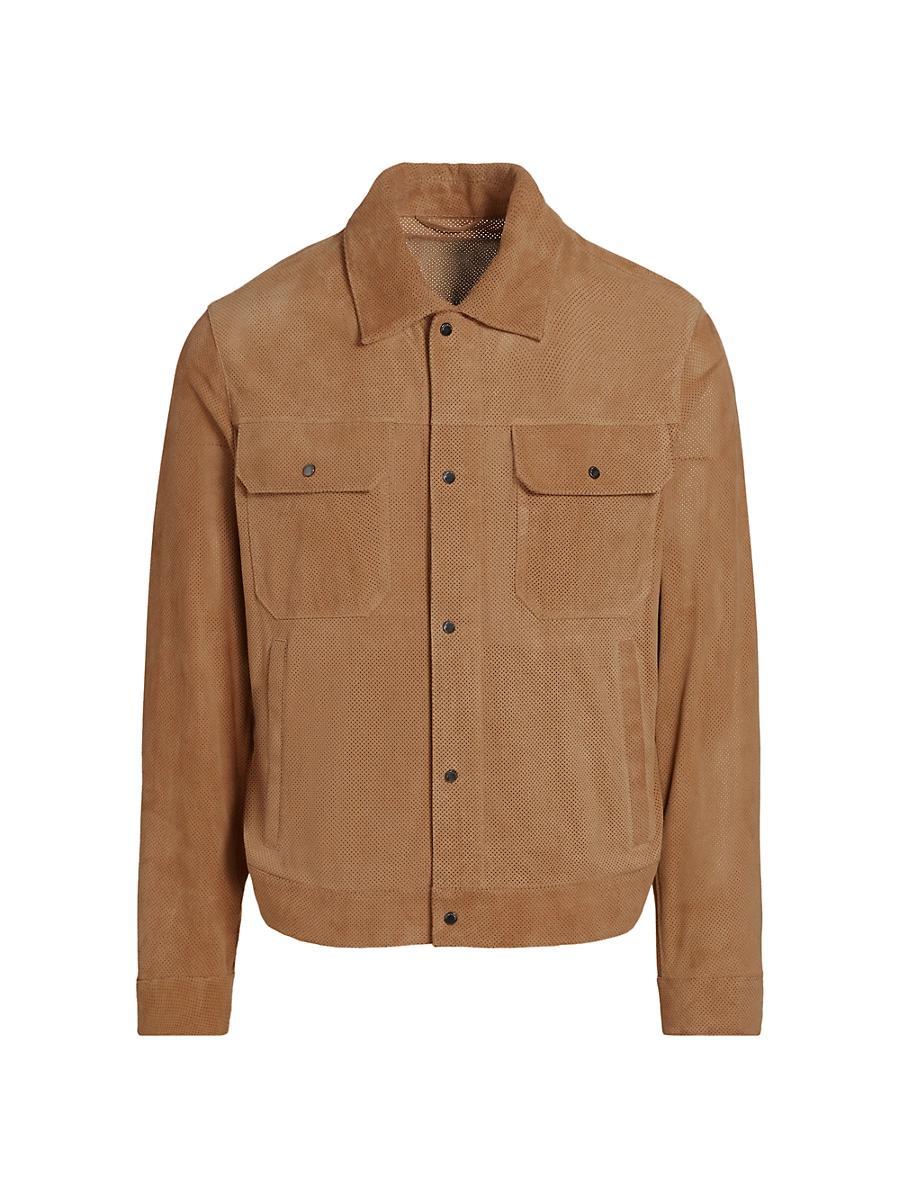 Mens Perforated Suede Trucker Jacket Product Image