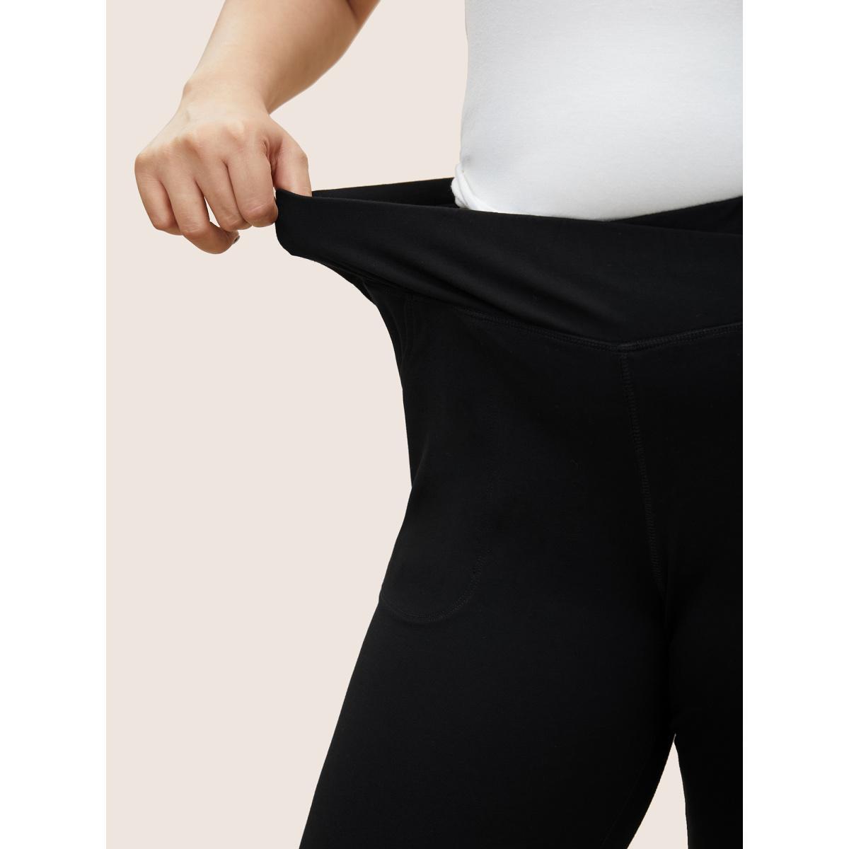 Plus Size Flare Leg Crossover Detail Elastic Waist Pants Women Black Elegant Flare Leg High Rise Everyday Pants BloomChic 14-16/1X Product Image
